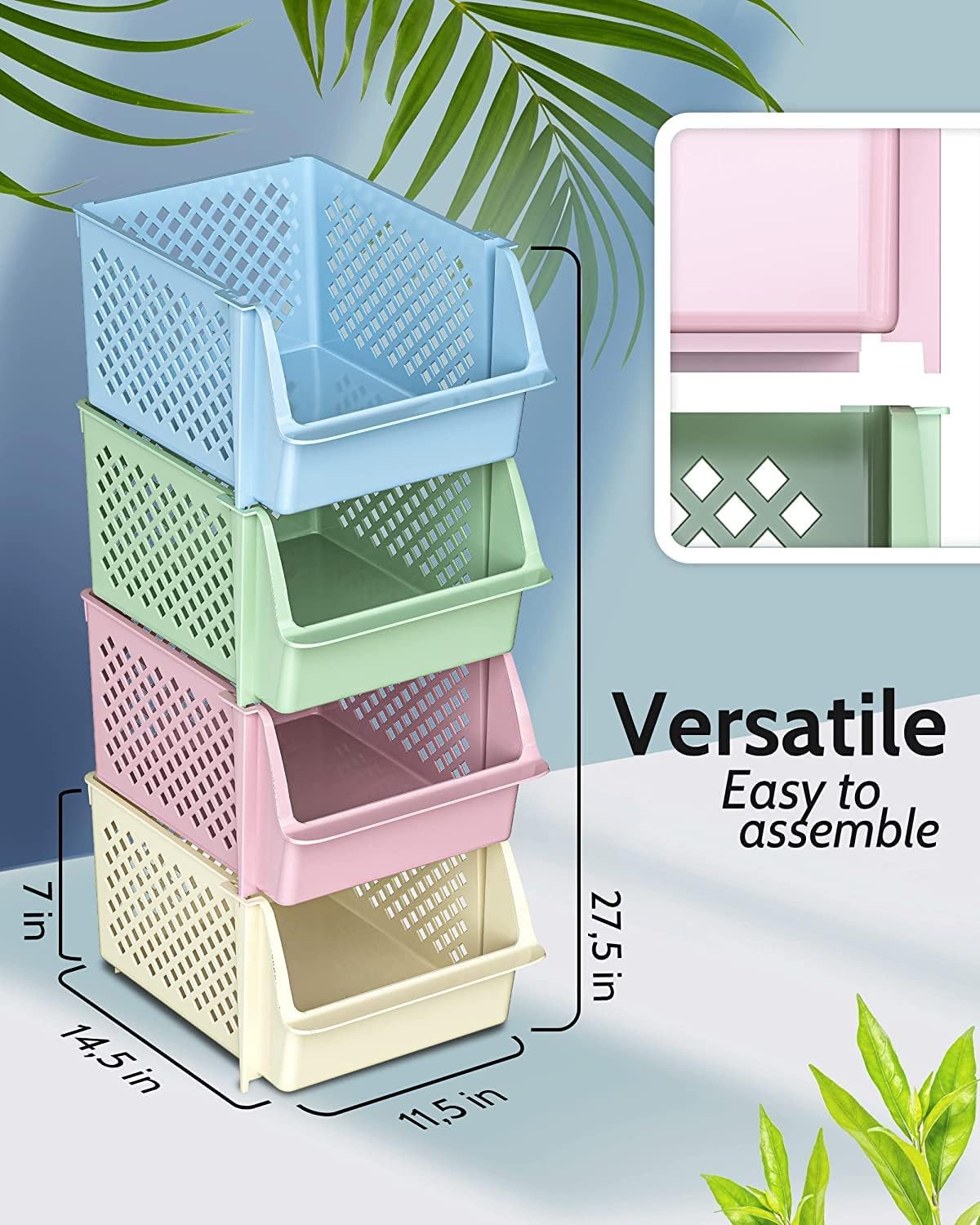 TidyFriend Plastic Stackable Storage Bins for Pantry - 8 Pack Stackable Bins for Organizing Food, Kitchen, and Bathroom Essentials (Multi)