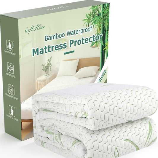 California King Mattress Protector Waterproof Mattress Pad Washable Bamboo Rayon Mattress Cover Breathable Noiseless Bed Protector 5" - 21'' Elastic Fitted Deep Pocket