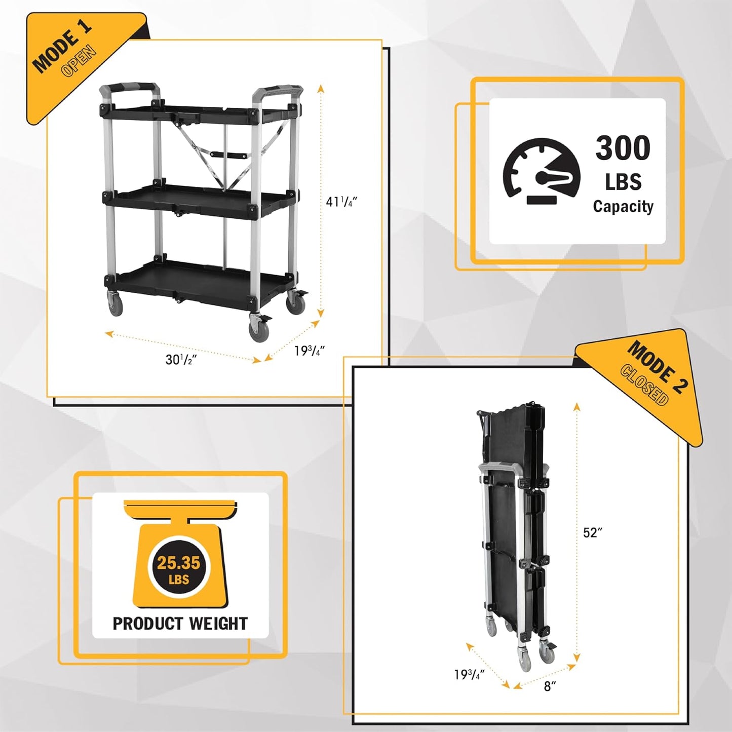 Olympia Tools 85-189 Pack N Roll Collapsible Service Cart, XL, 300LB Capacity, Black