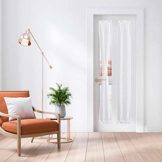 NICETOWN Door Curtains for Sliding Glass French Door, Farmhouse Linen Cutains for Kitchen Light Filtering Rod Pocket Small Window Covering with Tieback, 12" W x 72" L, White, 1 PC
