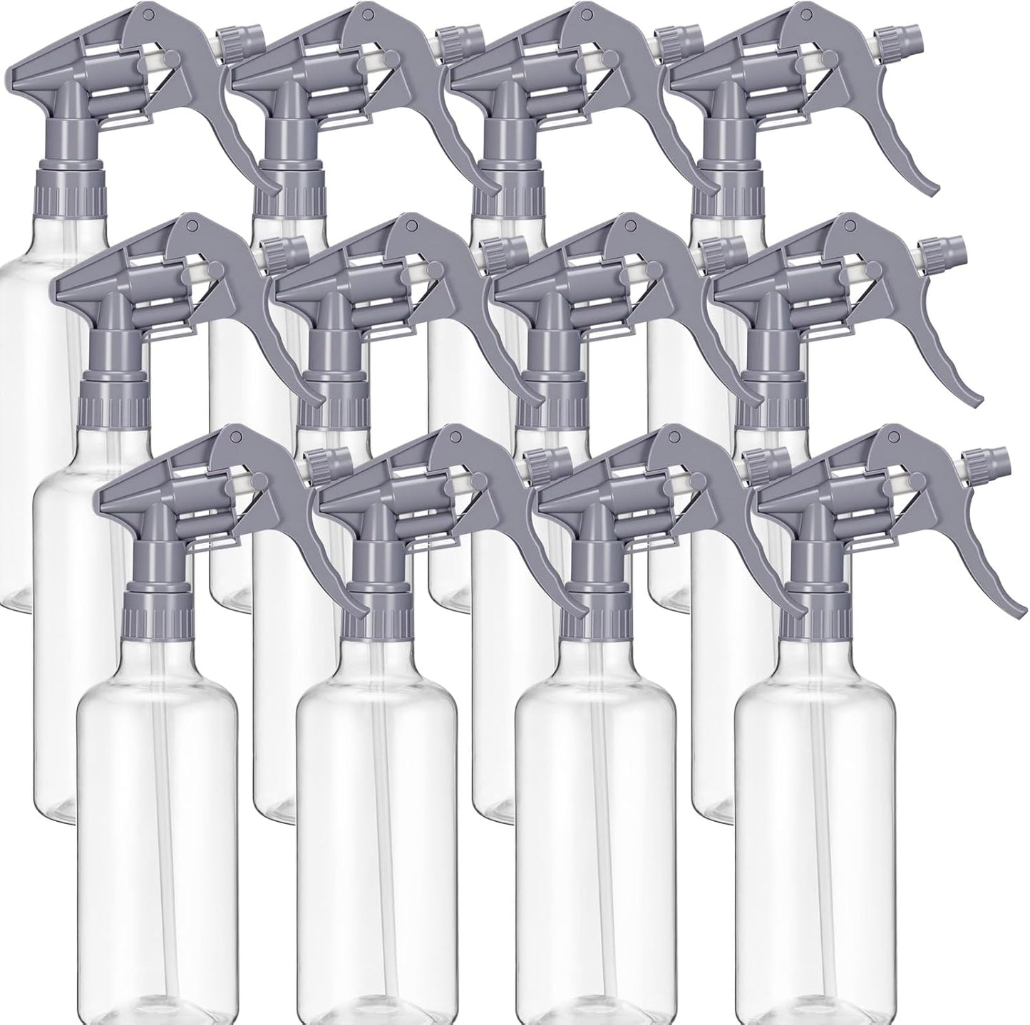 Eccliy 12 Pcs 16 Oz Plastic Spray Bottle, Adjustable Empty Reusable Sprayer for Cleaning, Planting, Water, Bathroom and Kitchen, BBQ, Commercial and Residential(Pure Grey,Clear)