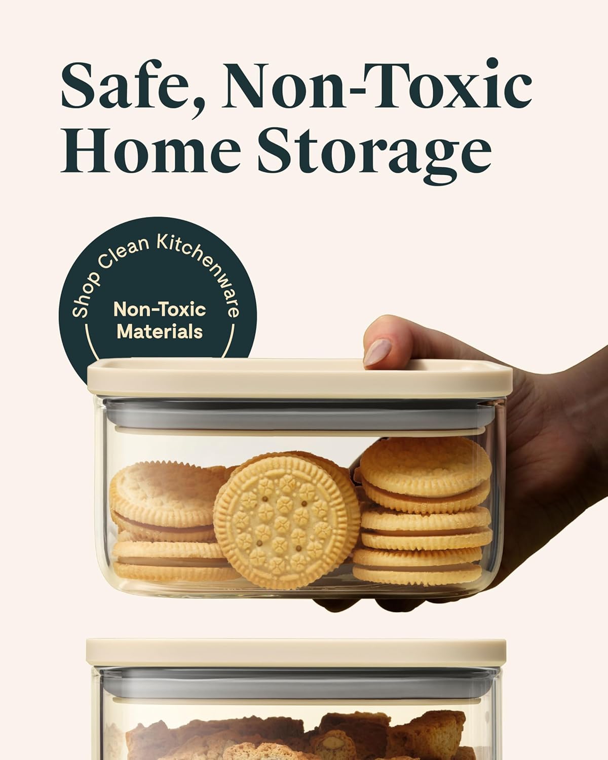 Caraway 1qt Glass Airtight Food Storage Container with Lid – Non-Toxic, BPA-Free Kitchen Storage Container – Stackable, Space-Saving Airtight Container for Dry Goods and More - Gray