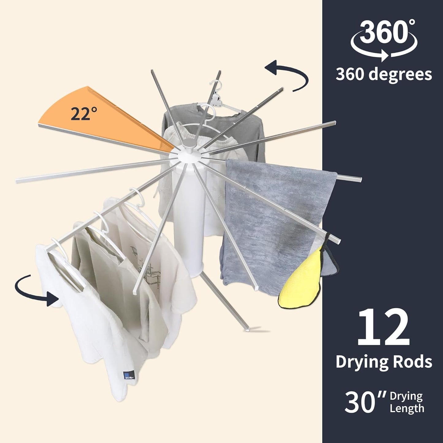 Clothes Drying Rack Tripod,Laundry Hanger Dryer Rack,Portable Foldable Drying Rack-Drying Rack Clothing Laundry Bedroom Household Aluminum-12rods