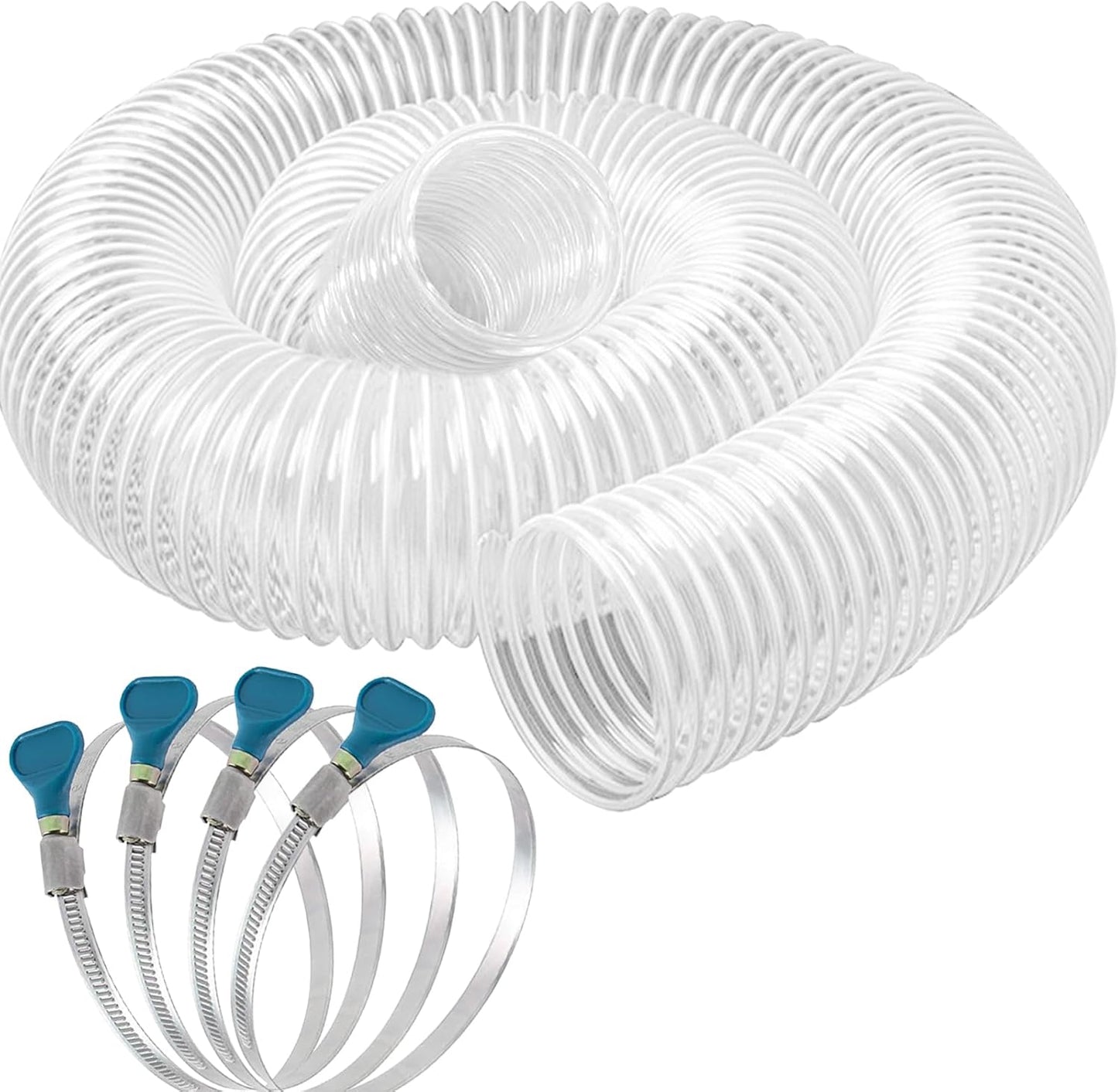 Qucship PVC Dust Collection Hose 4" x 10', Puncture-Resistant, Flexible Clear PVC Fume Hose with Carbon Steel Wire Coil for Dust Collection Systems