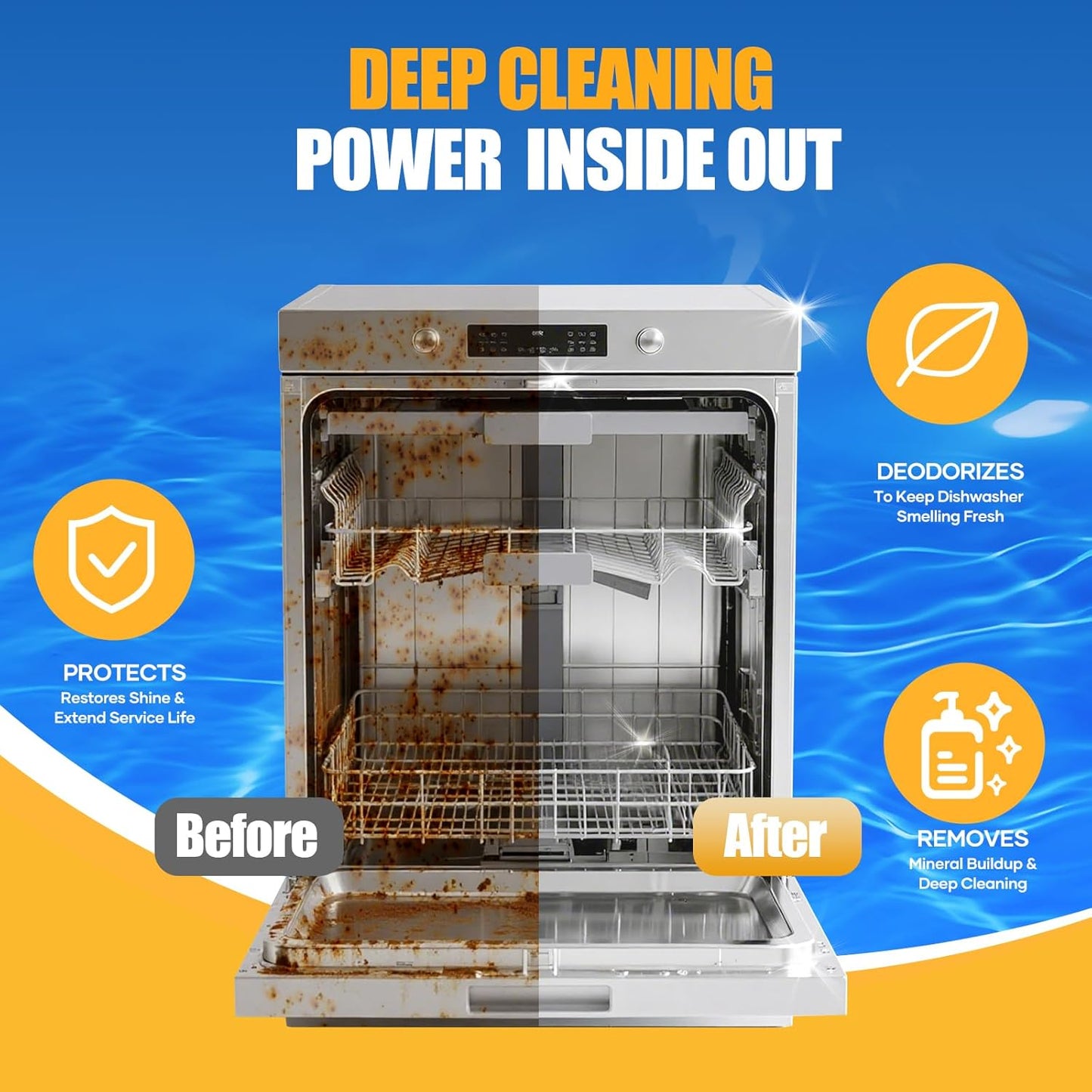 Dishwasher Cleaner Tablets - Dishwasher Cleaner And Deodorizer Tablets Lemon Scented, Heavy Duty Deep Clean Descaler Pods for Septic Safe, Prevents Buildup & Odor, Natural Limescale Remover (32 Pack)