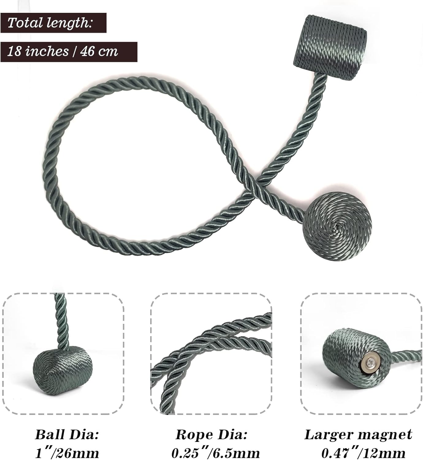 Hion Magnetic Curtain Tiebacks Gray Blue 6 Pack, Curtain Tiebacks Buckles Holdbacks Holders Hooks Clip for Home Bedroom Office Decorative Thick or Thin Curtain