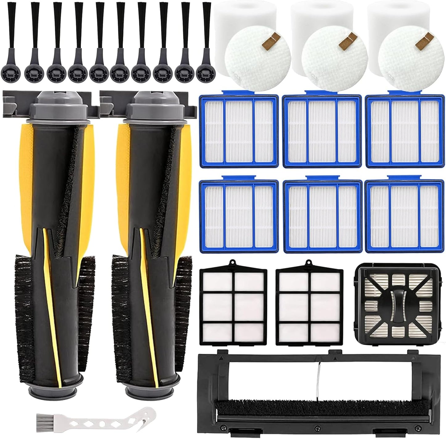 Replacement Part for Shark IQ R101AE RV1001AE AV912S RV913S AV1010AE RV1000 AV970 AV1002AE, 2 Main Brush, 1 Cover, 10 Side Brush, 6 Filter, 1 Pre Filter, 2 Filter, 3 Pre-Motor Foam&Felt Filter