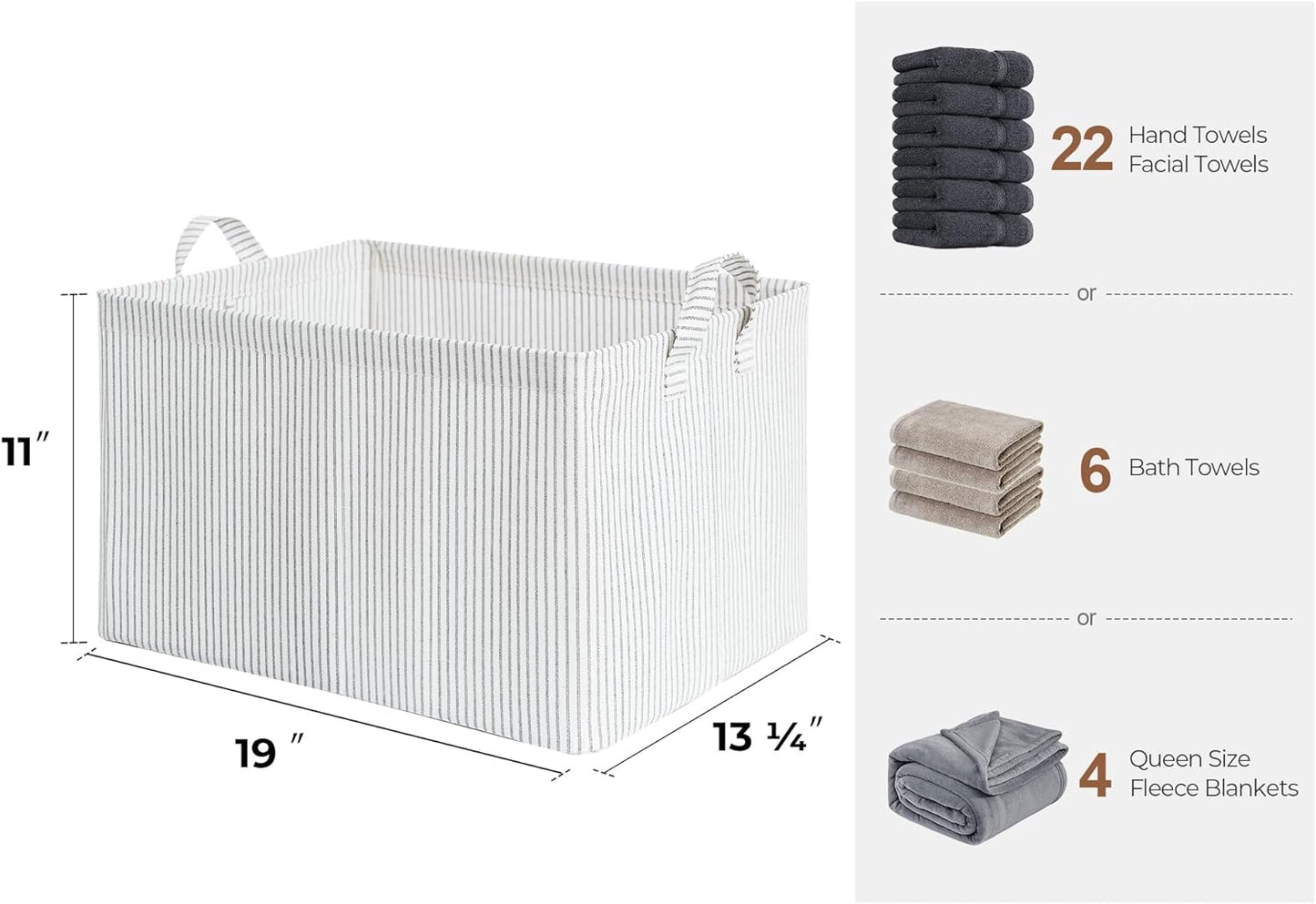 StorageWorks Storage Bins, Fabric Storage Bins for Shelves, Extra Large Storage Baskets with Metal Frame, Closet Baskets and Bins with Handles, Jumbo, Gray and White Stripes, 2-Pack