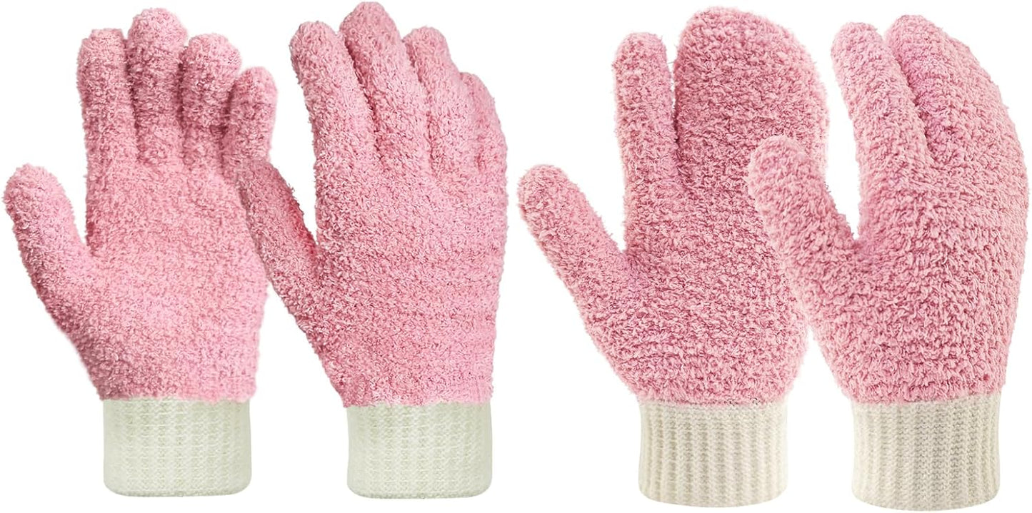 MIG4U Microfiber Dusting Gloves House Cleaning Glove for Blinds, Windows, Shutters, Furniture, and Car, Reusable Lint-Free Pink 2 Pairs S/M
