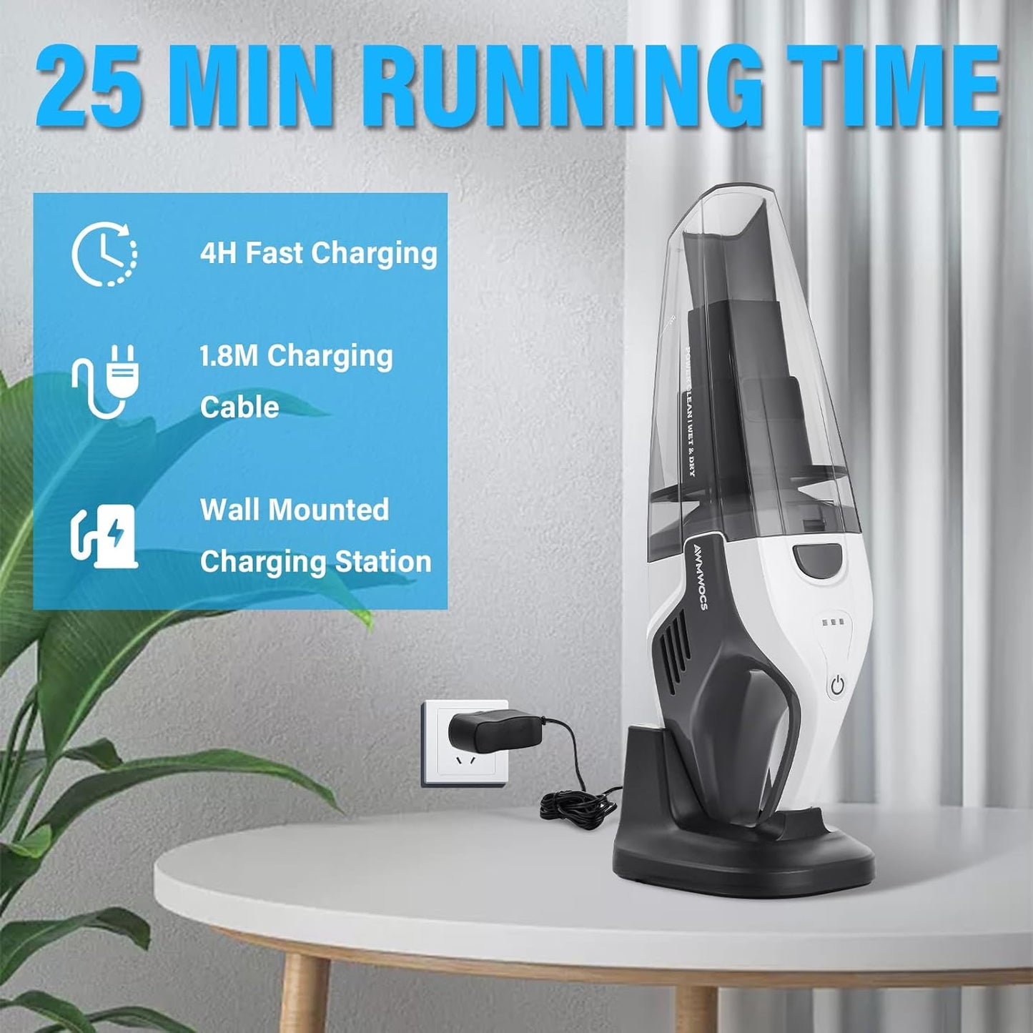 9700Pa Handheld Vacuum Cordless, 100W Portable Car Vacuum, Wet Dry Hand Held Vacuum, Lightweight Low-Noise Washable HEPA Filter Vacuum Cleaner for Car/Home/Pet/Office