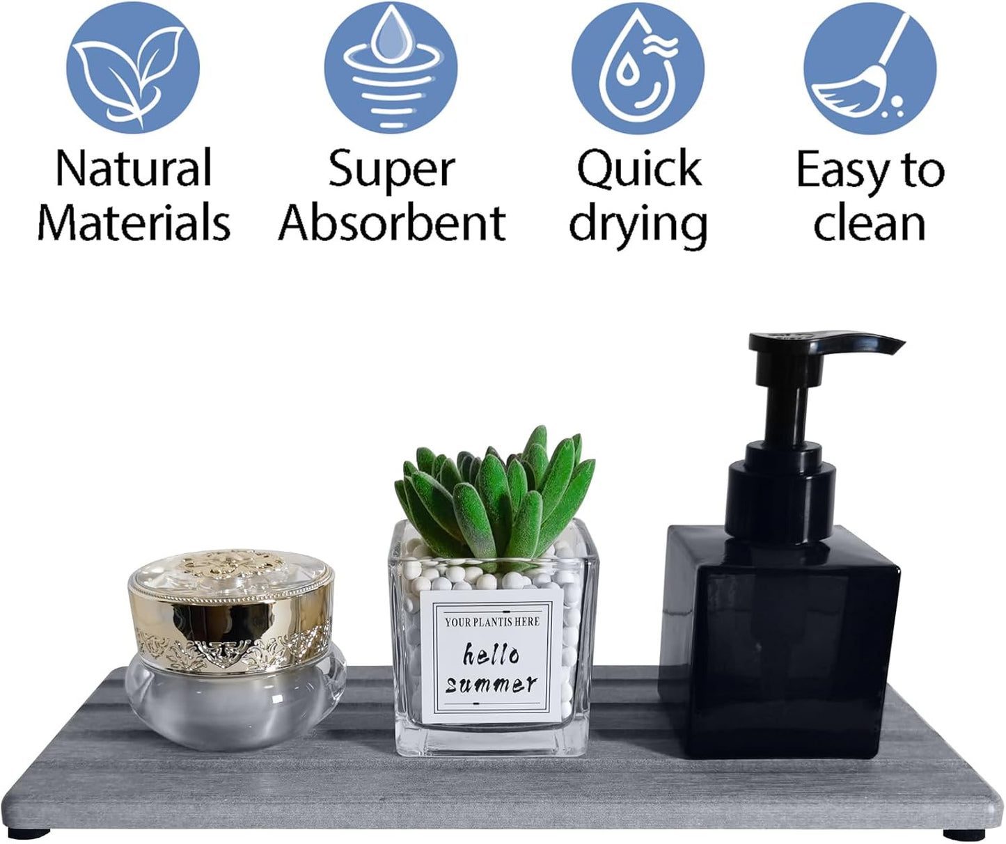 Diatomite Soap Dish, Water Absorbing Stone Tray, Kitchen Sink Organizer, Fast Drying Counter Holder (Grey, 11" x 4.7"/28 x 12cm)