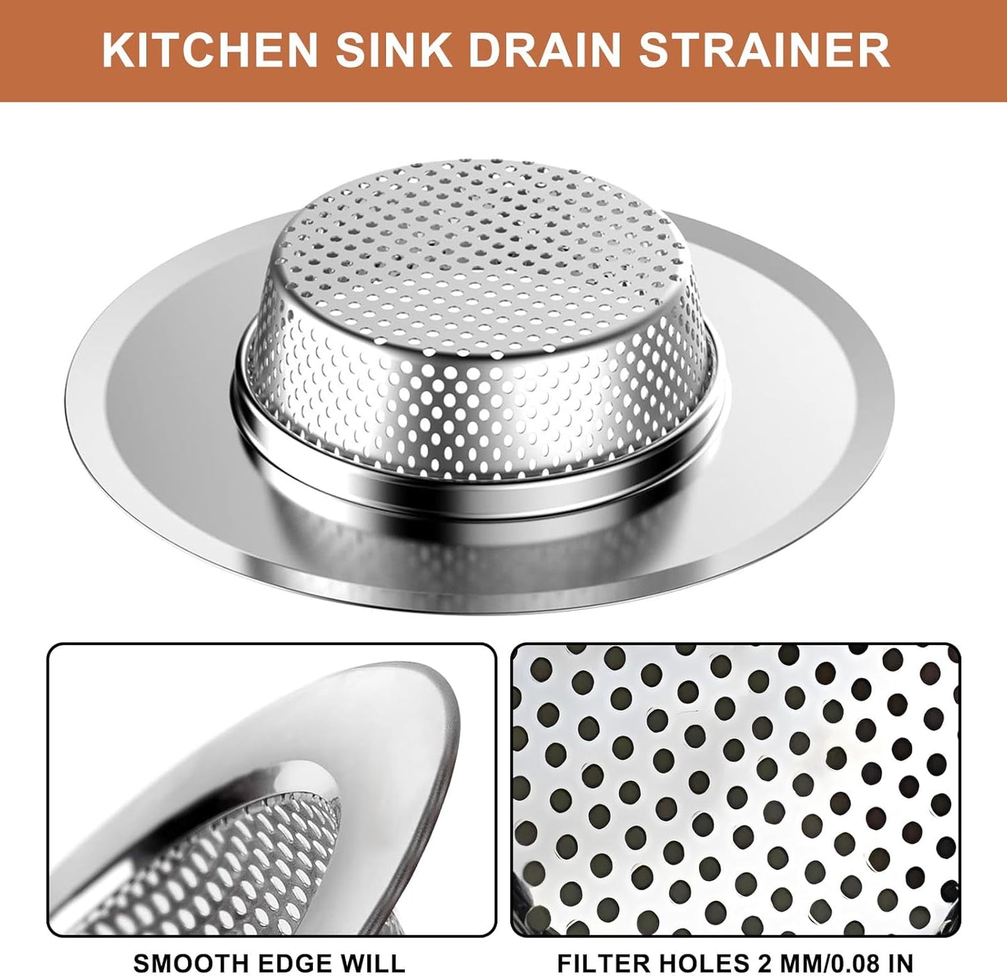 4 Pcs Stainless Steel Mesh Sink Drain Strainer, 4.5" Top / 3" Kitchen Filter Trap Basket with Large Wide Rim, Large Food Catch for Bathroom Bathtub Wash Basin Floor Drain Balcony RV Drain Hole