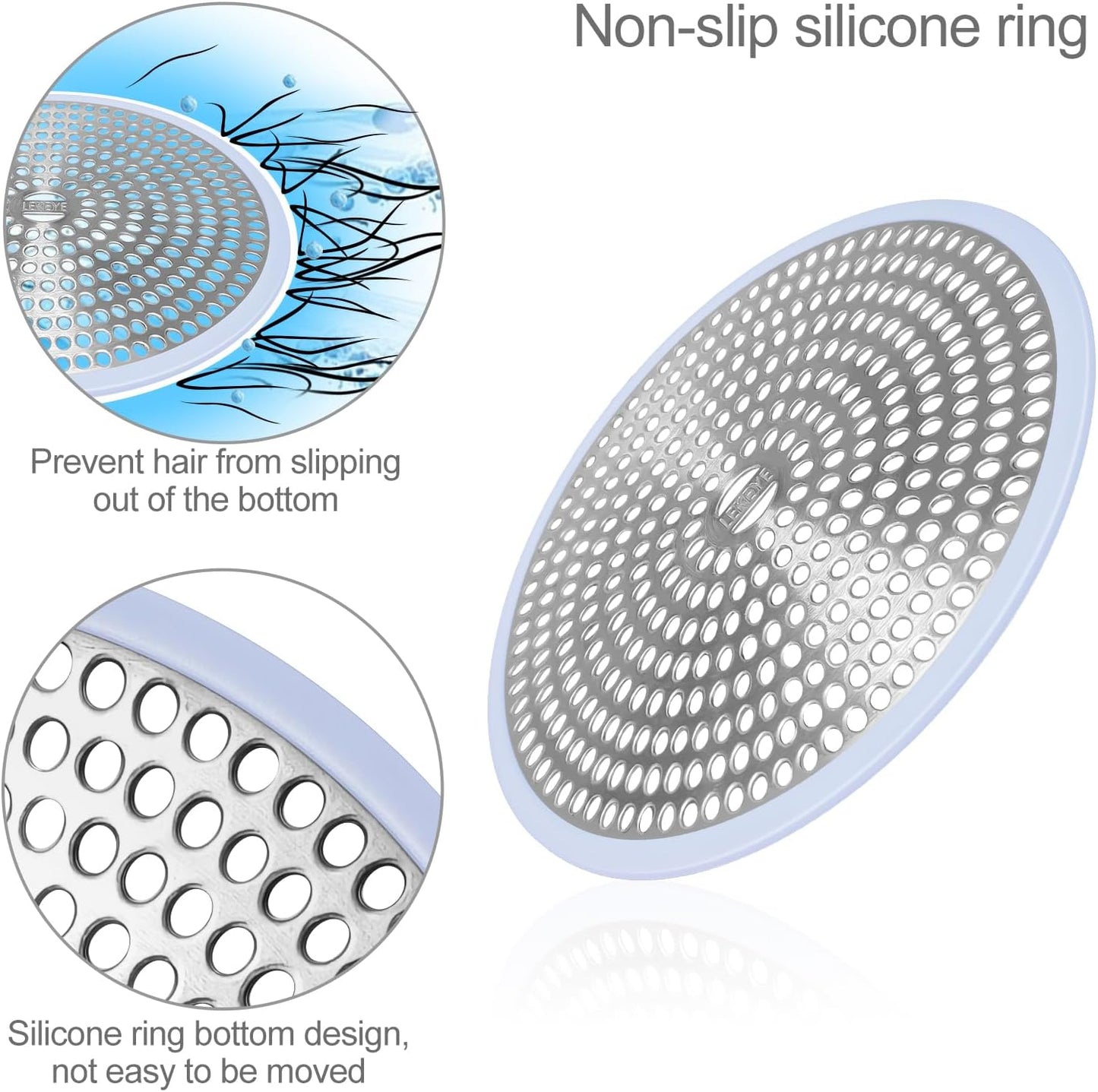 LEKEYE Shower Drain Hair Catcher | Strainer | Shower Stall Drain Cover | Bathroom Drain Protector Stainless Steel and Silicone(Light Blue)