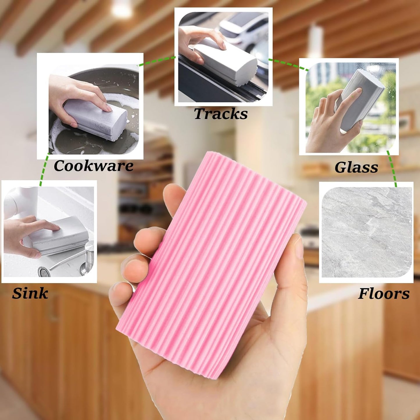 6-Pack Damp Clean Duster Sponge,Magic Sponge Eraser for Housekeeping,Reusable Cleaning Sponge for Blinds,Vents,Mirrors,Glass, Baseboards,Window Track Grooves and Railings (Pink)