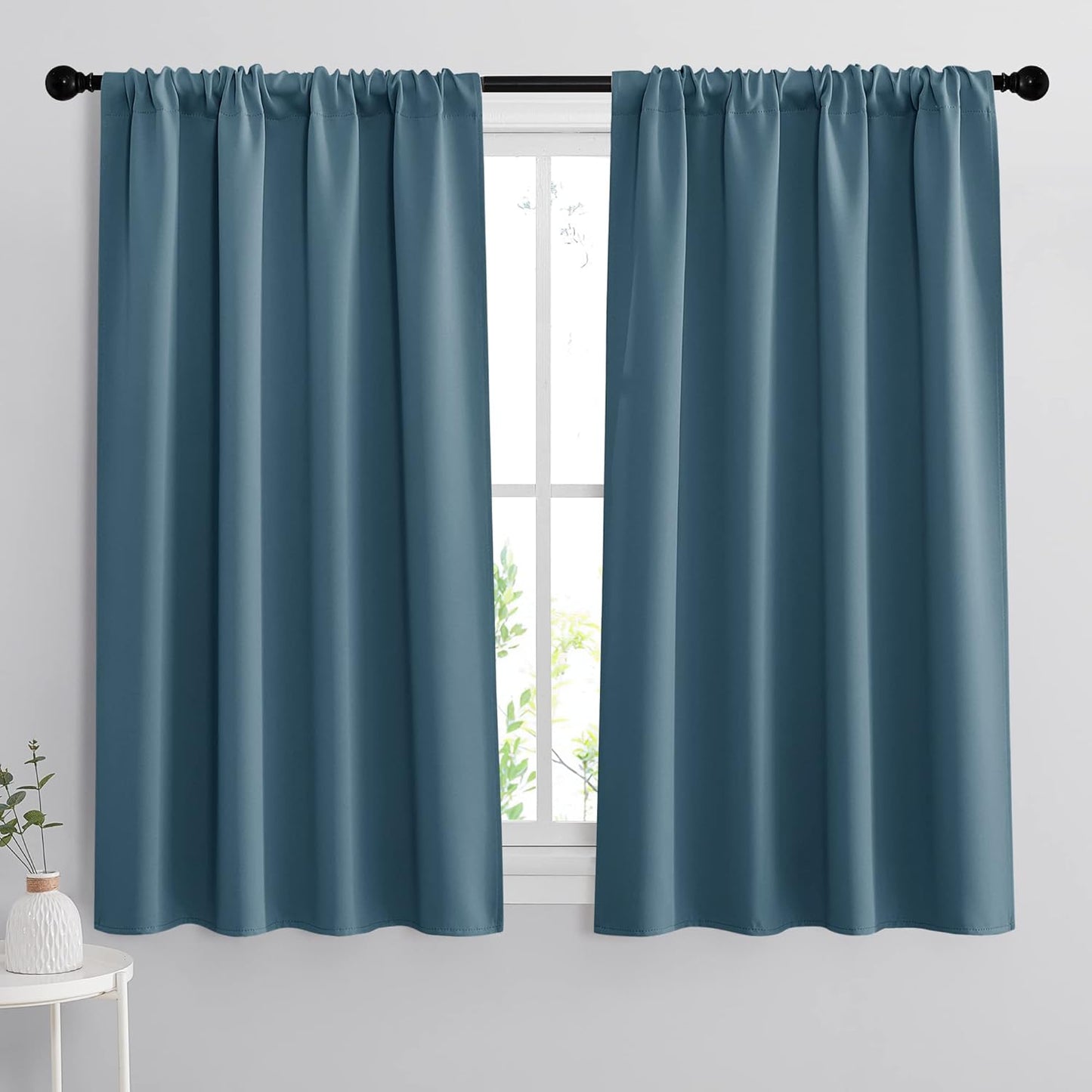 RYB HOME Bathroom Curtains for Small Window, Room Darkening Privacy Assured Curtains Drapes Lights & Draft Blocking for Kitchen Pantry, W 42 x L 45 inches, 2 Panels, Slate Blue