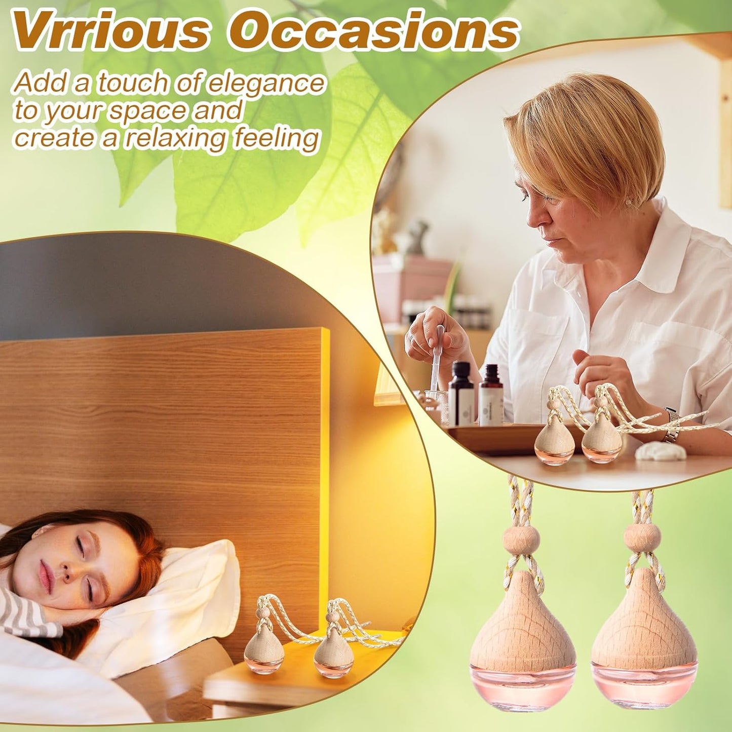 BBTO 50 Pcs Hanging Car Air Freshener Car Diffuser Bottles Empty Glass Perfume Bottle Freshener Diffuser Bottle Pendant for Essential Oil Fragrance Aromatherapy Bottle Ornament(Water Drop)