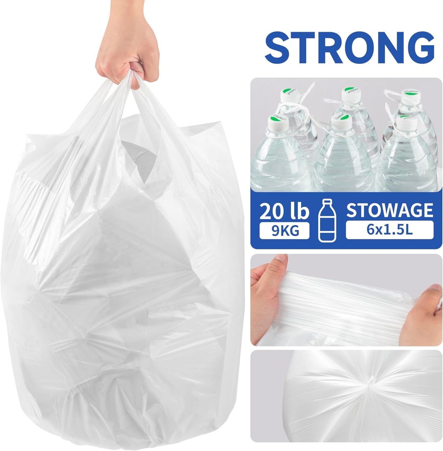Small Trash Bags with Handles 5 Gallon 200 Count White - Ocean Plastic Upcycling - Plastic Garbage Bags, Can Bin & Waste Basket Liner for Kitchen, Bathroom, Office and Pets