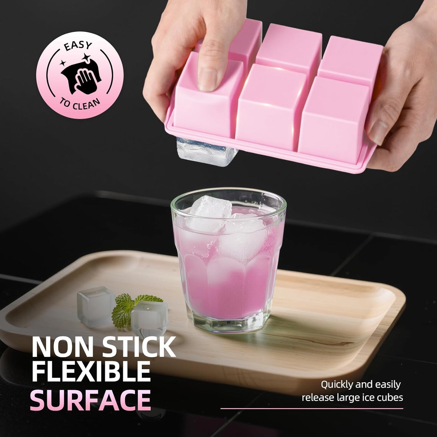 Large Ice Cube Trays for Whiskey (2 Pack) - Silicone Ice Cube Molds with Steel Frame Reinforcement & Lid, 2-Inch Square Ice Cubes for Whisky, Cocktails, Coffee, Tea - Easy Release