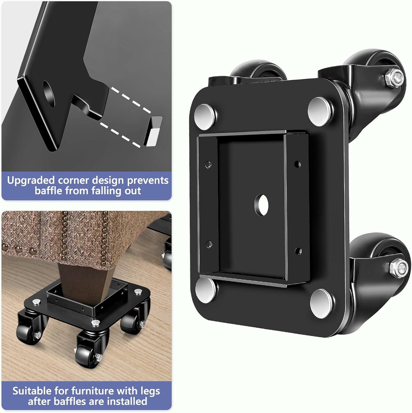 KEDSUM 1500LBS Furniture Movers with Wheels, Heavy Duty Furniture Dolly Set of 4, Dolly Kit Furniture Mover with Removeable Baffles for Appliance, Sofa, Pool Table