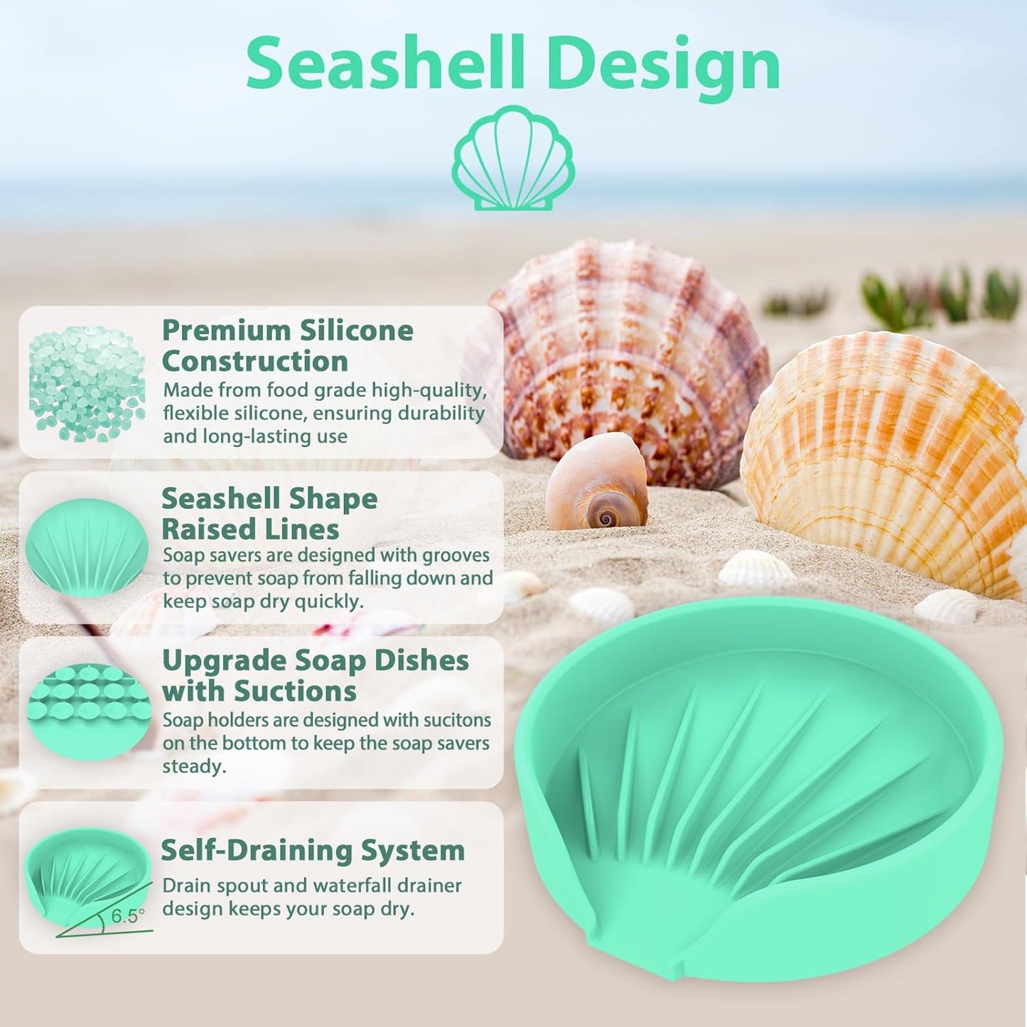 Self Draining Soap Dish, Silicone Suction Cup Soap Holder Tray Savers Container Sponge Holder for Bar Bathroom Shower Kitchen Sink, Can Extend Soap Life (2, Cyan)