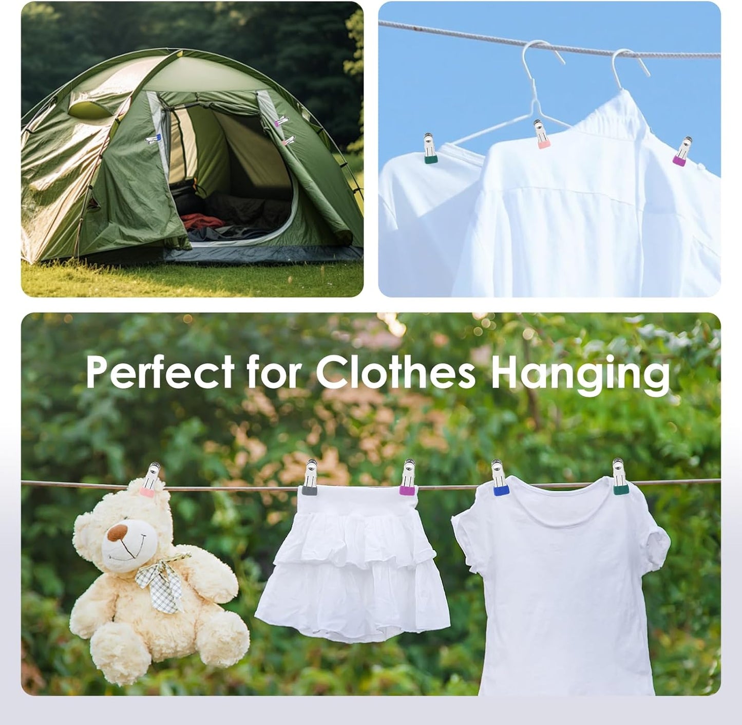 36 Pack Heavy Duty Clothes Pins, 2.17-Inch Stainless Steel Chip Clips, Multipurpose Laundry, Towel, Photo, and Food Clips, Durable and Colored, for Clothesline, Travel, and Home Use