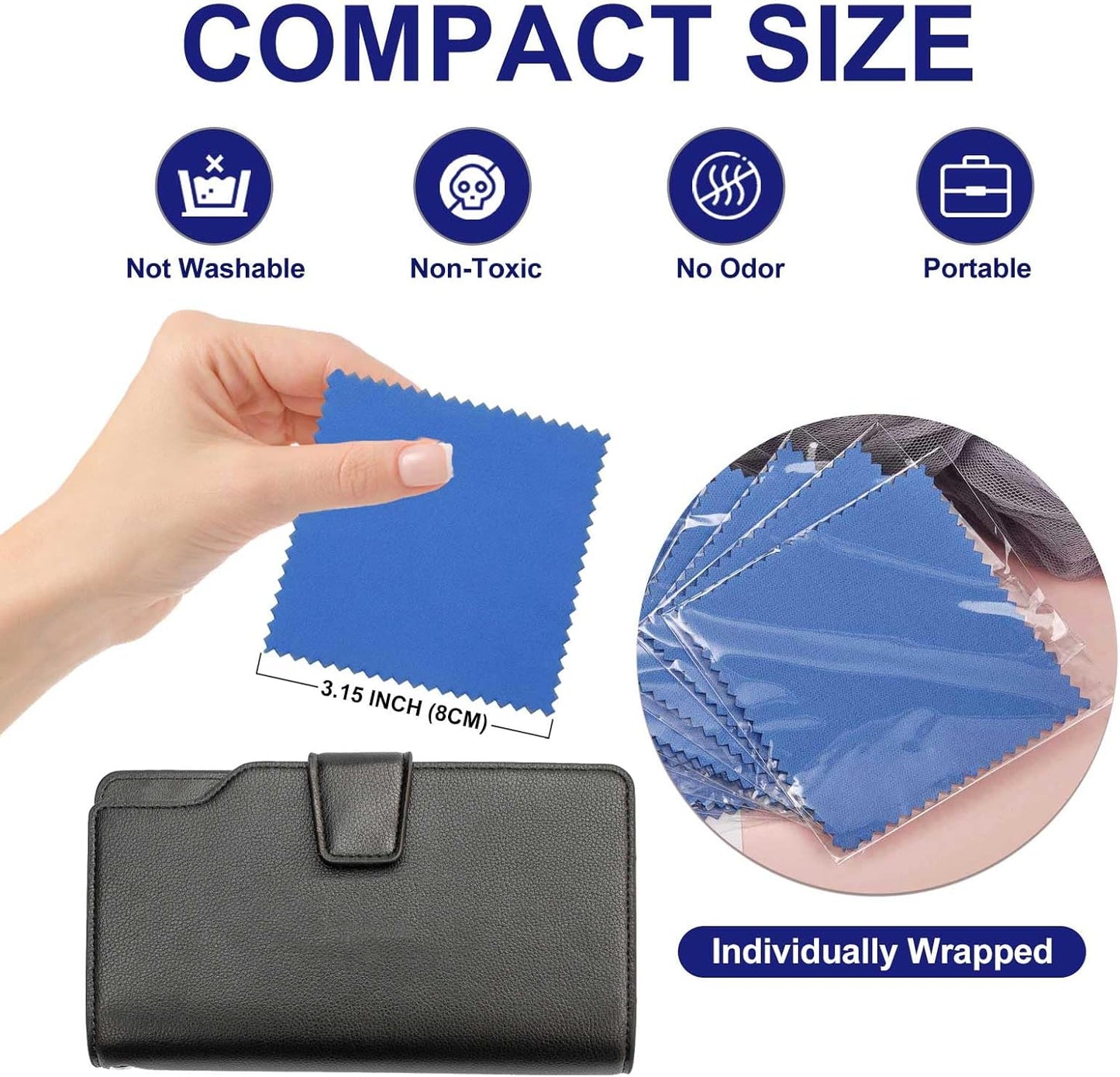 SEVENWELL 50pcs Jewelry Cleaning Cloth Dark Blue Polishing Cloth for Sterling Silver Gold Platinum Small Silver Polish8x8cm