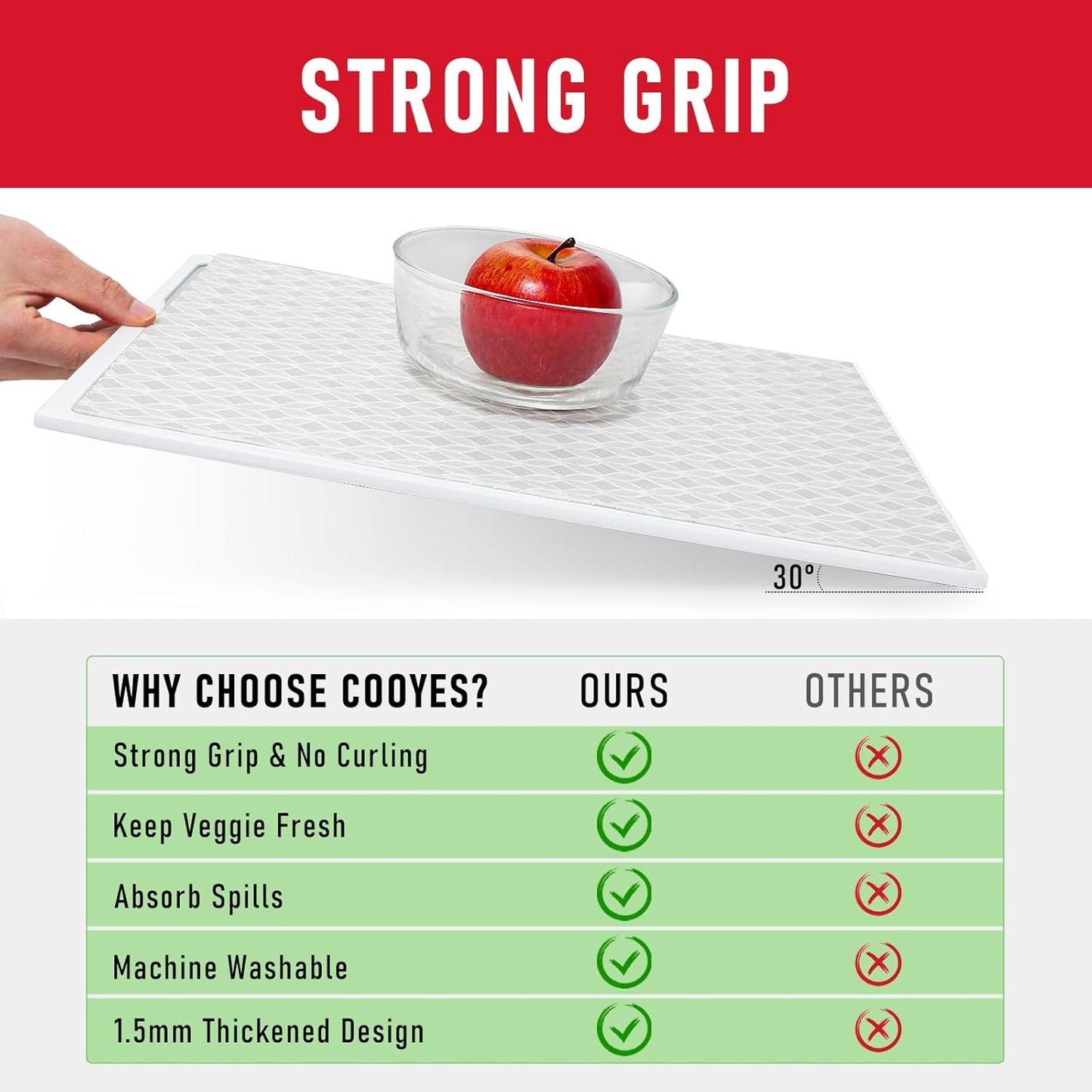 Cooyes Refrigerator Liners, Non-Slip Fridge Liners Washable, Absorbent Refrigerator Shelf Liner for Kitchen Cabinets, Non-Adhesive Refrigerator Mats Fridge bin Liners 12" x 24", 6Pcs