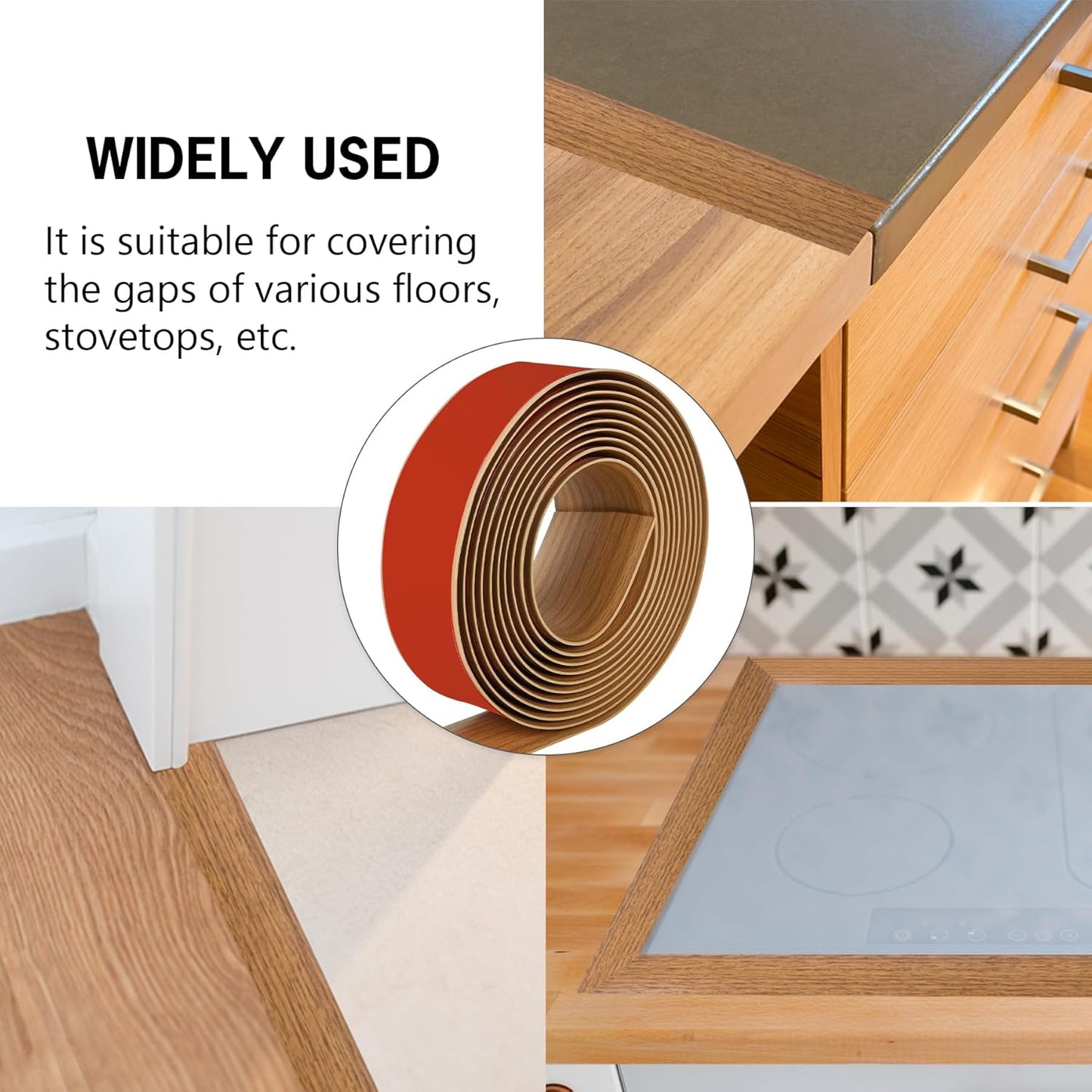 5Ft Floor Transition Strip Self Adhesive Vinyl Cover Floor Strip Flat Divider Transition Strip Wood Grain Design for Laminate Floor Gaps and Doorway Transitions (5Ft x 2 Inch, Light Brown)