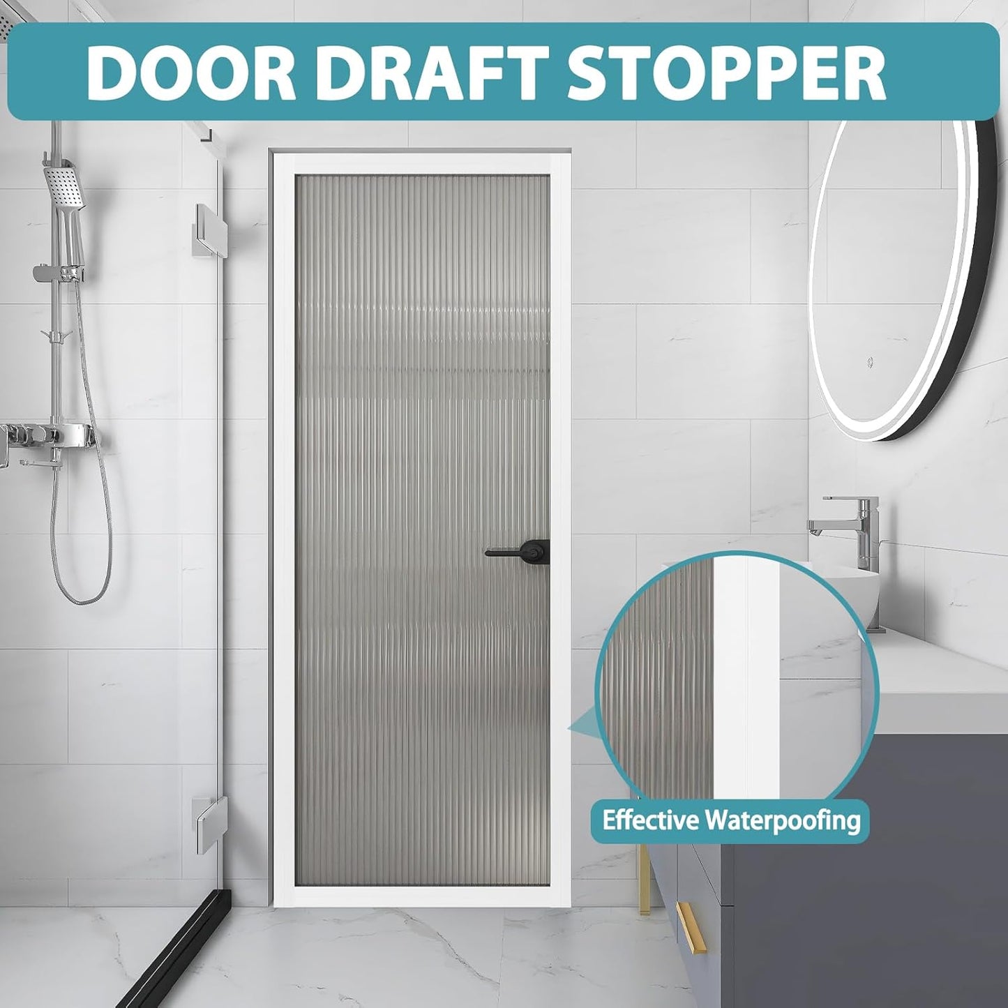 Weather Stripping Door Draft Stopper Flexible Self Adhesive Silicone Door Seal Strip for Glass Doors Windows and Shower Glass Gaps, 2 Inch Wide X 40 Feet Long, White
