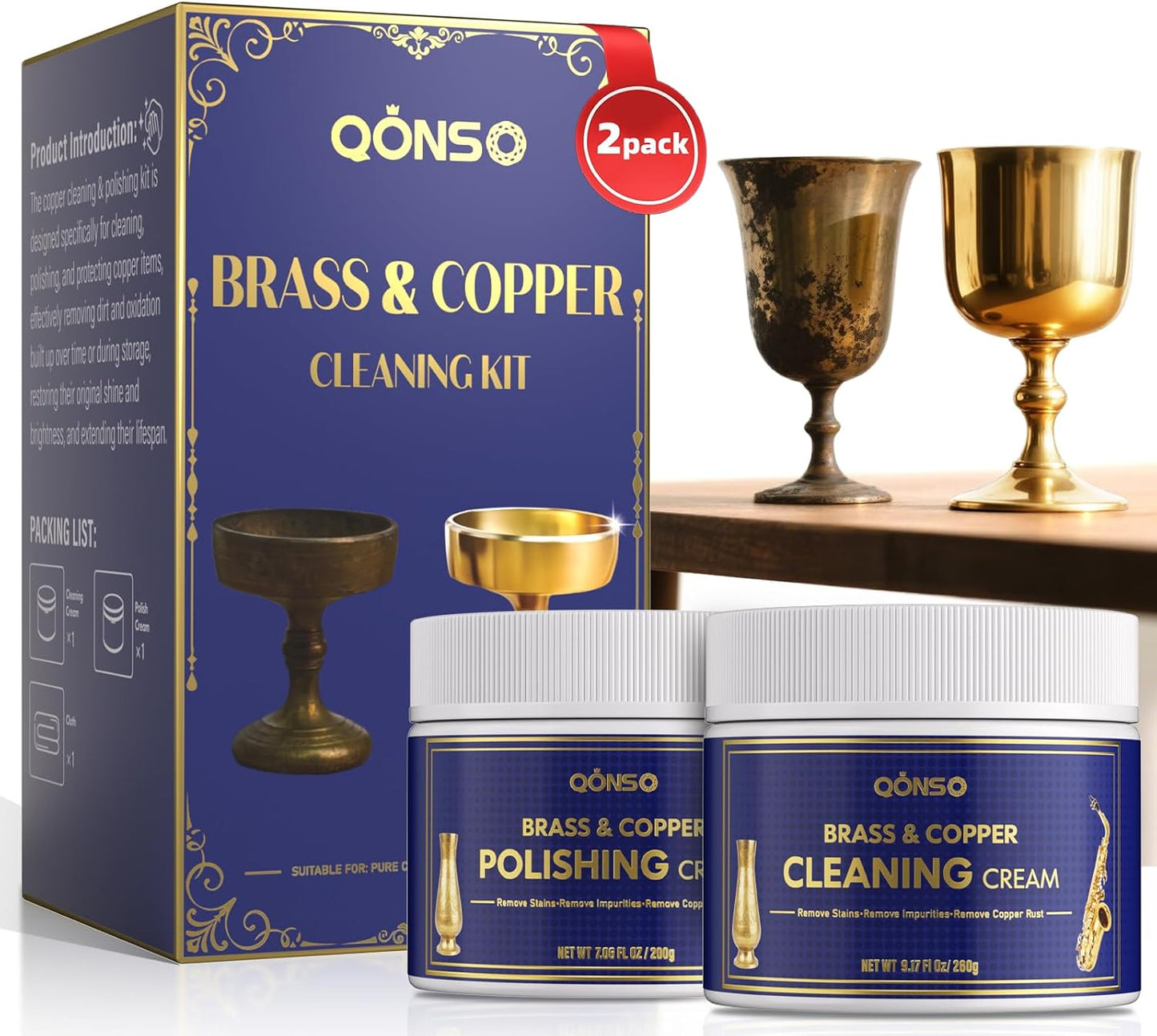 Brass Polish Copper Cream Cleaner Kit - Instant Polishing Cream And Protective Tarnish Removal, Metal Cleaner And Brightener For Antiques, Music Instruments, Copper Kettle And Sinks