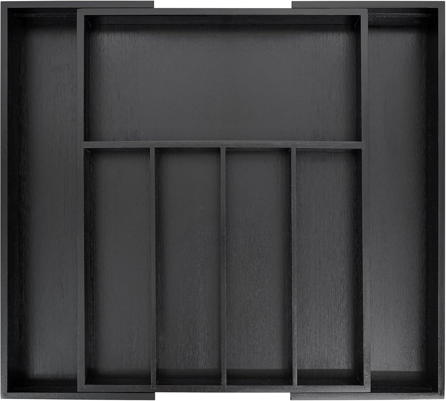 VaeFae Premium Bamboo Drawer Organizer, Expandable Silverware Drawer Organizer, Cutlery Tray with Dividers for Kitchen Utensils (Black, Large)