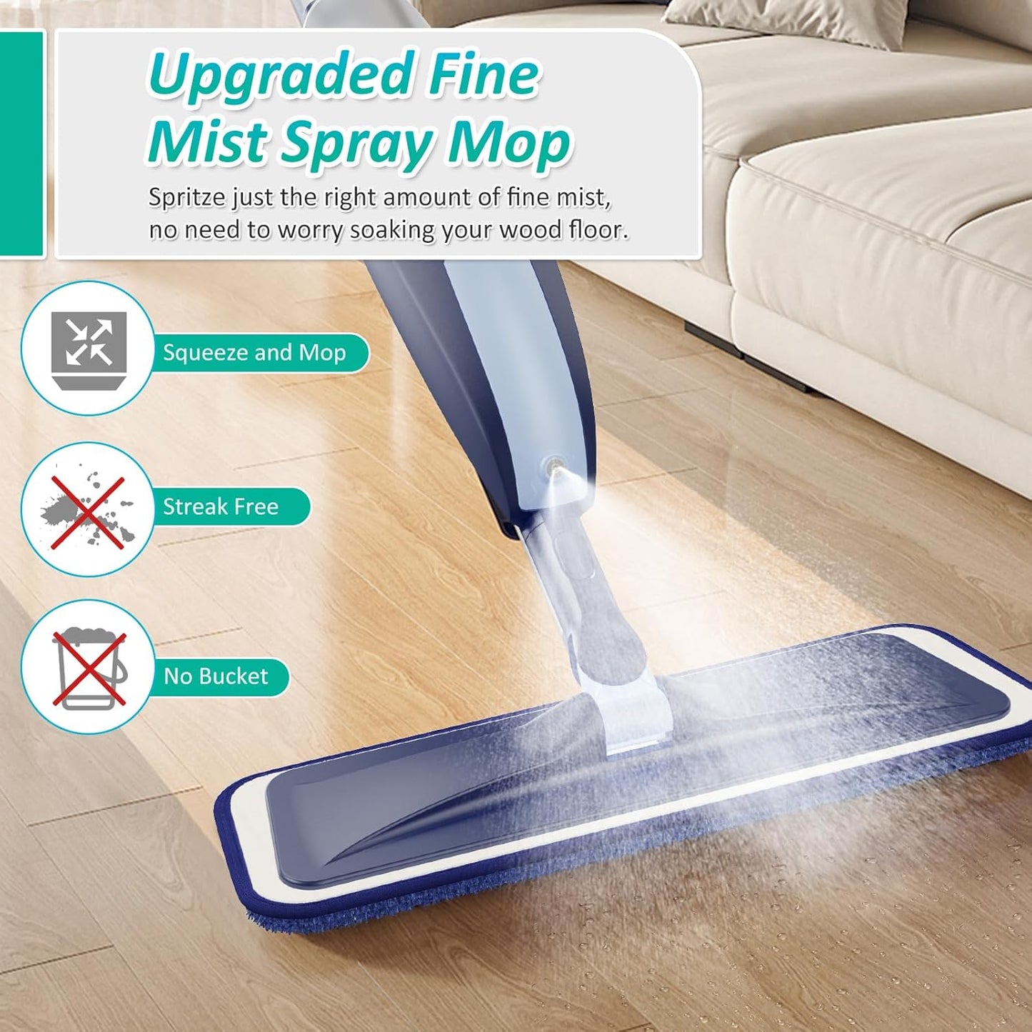 Spray Mops for Floor Cleaning, TRAV-ROUND Microfiber Wood Floor Mop with 3 Reusable Washable Pads Fit for Swiffer Powermop for Dry Dust Wet Cleaning on Hardwood Laminate Wood Ceramic Vinyl Tile