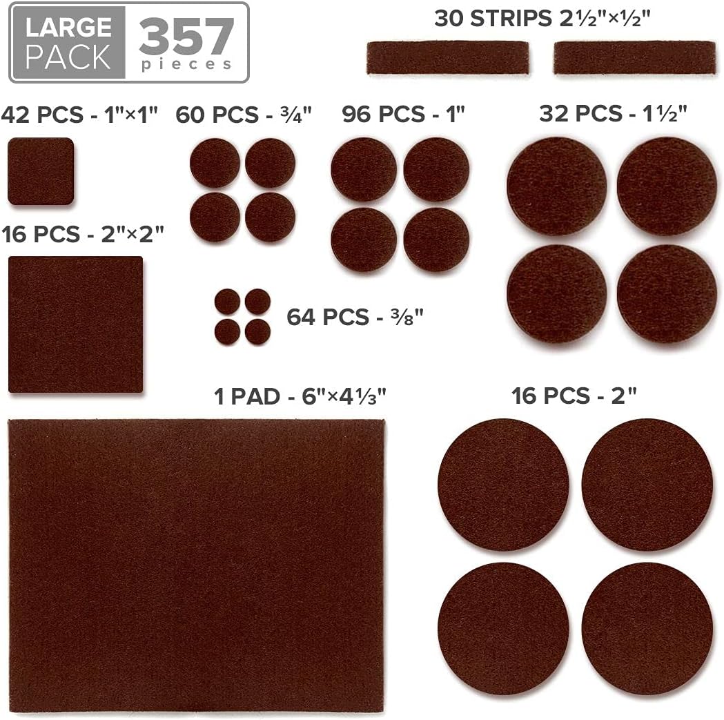 X-PROTECTOR 357 pcs Premium Huge Pack Felt Furniture Pads! Quantity of Furniture Sliders with Many Big Sizes – Your Ideal Floor Protectors. Protect Your Hardwood & Laminate Floor!