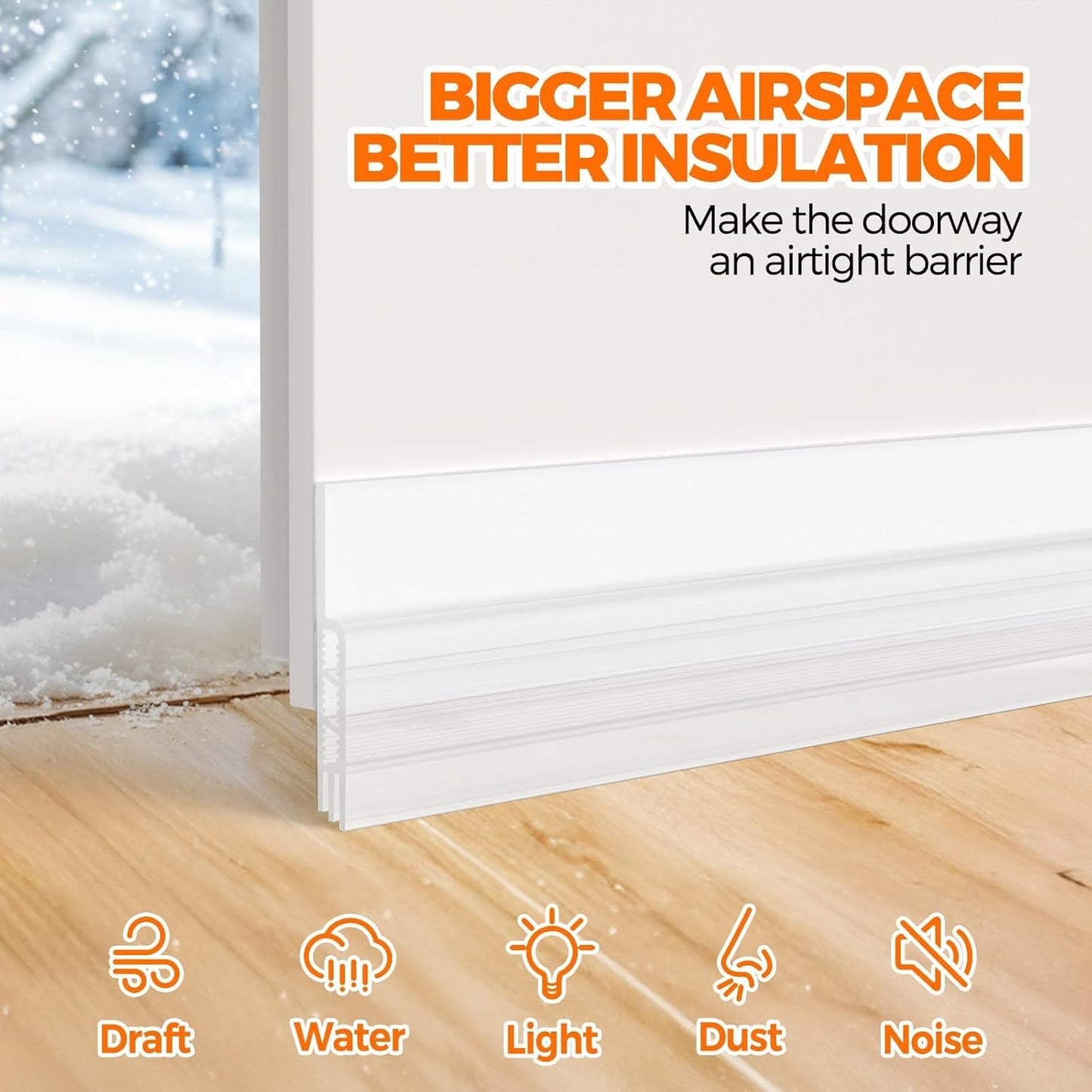 Holikme Weather Stripping 41 inch Door Draft Stopper Under Door Draft Blocker Doors Sweep Noise Stopper Strong Adhesive Transparent