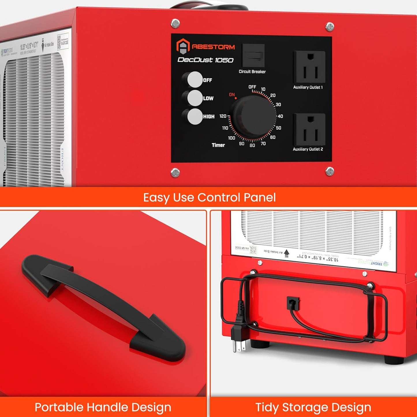 Abestorm Tabletop Dust Collector for Woodworking, Portable Double-sided Intake Air Filtration Systems, Movable Air Filter with Timer Function, Ideal for Garage Works Shop and Room Renovations