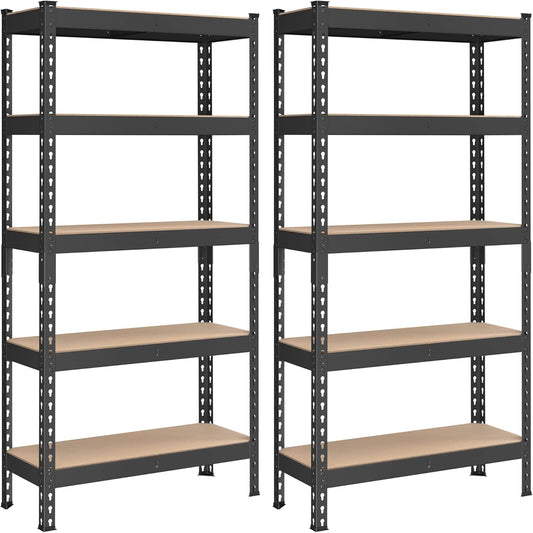 SONGMICS 5-Tier Storage Shelves, Load 2310 lb, Set of 2 Garage Storage, Boltless Assembly, Adjustable Shelving Unit, 11.8 x 29.5 x 59.1 Inches, for Study Shed Basement, Black UGLR300B02