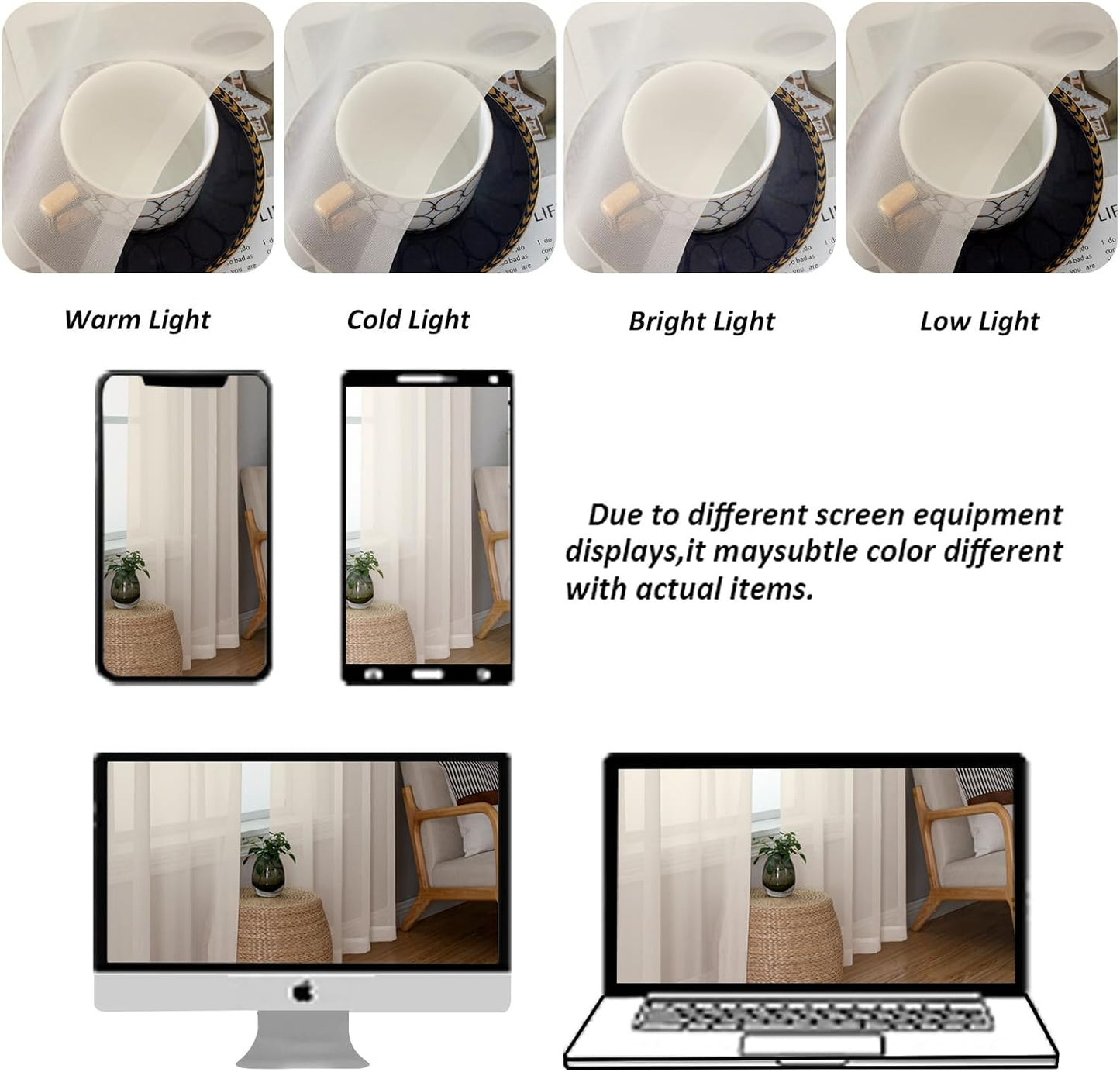 Chyhomenyc Sheer Cream Valances for Windows 2 Pack, Small Window Curtains for Living Room Bathroom Cafe Laundry Basement, Modern Top Dual Rod Pocket Voile Curtain, 42W x 18L inches, Cream