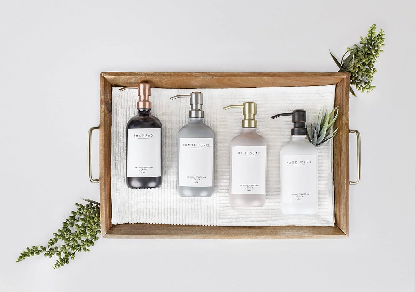 Emerson Glass Soap Dispenser Set - Kitchen & Bathroom, 16 Oz, 2 Pack with Pump and Labels