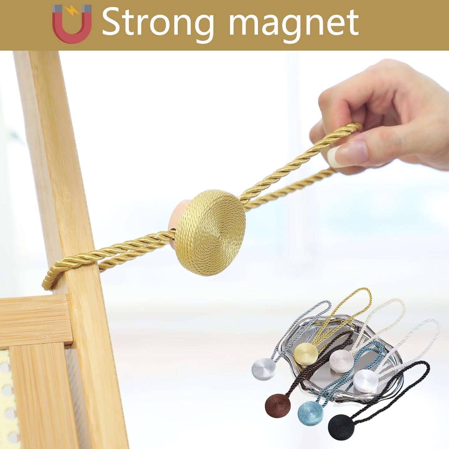 Magnetic Curtain Tiebacks - 12mm Magnetic Tie Backs for Curtains, Heavy Duty No Drill Curtain Holdbacks for Home/Office Windows Drapes, Elegant Gift-Ready Design 7 Colors (4, Gold)