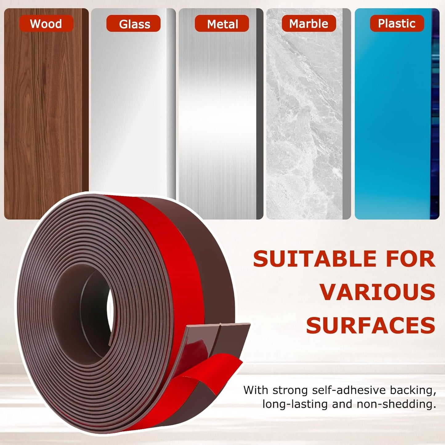 Weather Stripping Self Adhesive Door Draft Stopper Flexible Shower Door Bottom Seal Silicone Seal Strip for Sliding Glass Windows Side Gaps (Brown, 2 Inch Wide x 20 Feet Long)