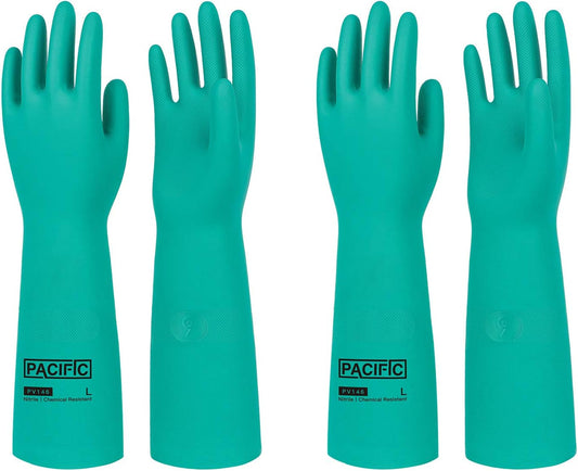 PACIFIC PPE 2 Pairs Chemical Resistant Nitrile Gloves, Resist Household Acid, Alkali, Solvent and Oil, 28 mil, 18", X-Large