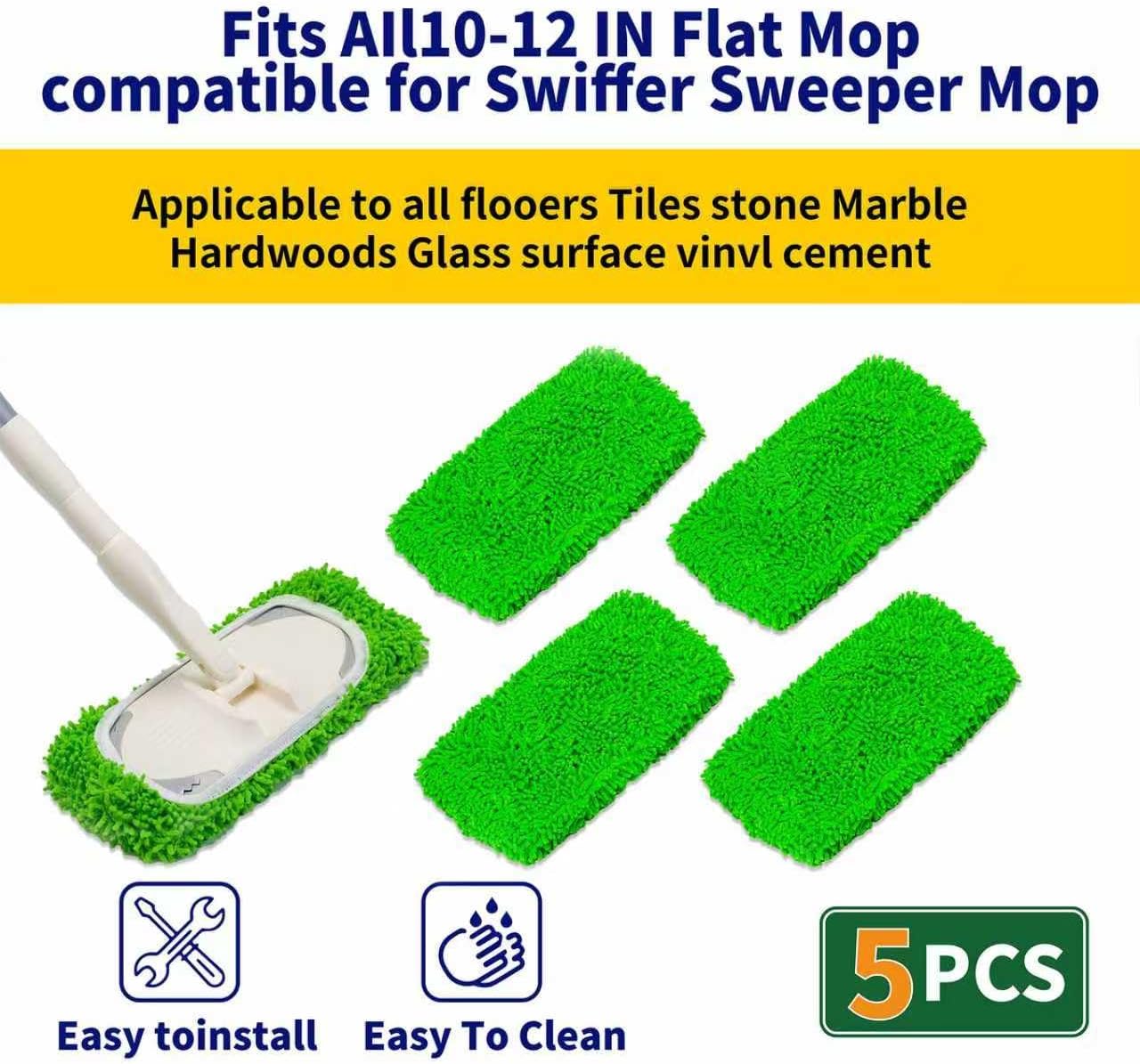 Reusable Dry Wet Mop Pads Refills for Swiffer Sweeper Mop Microfiber Replacement Sweeping Cloths Floor Cleaning Mopping Pad (5PCS)