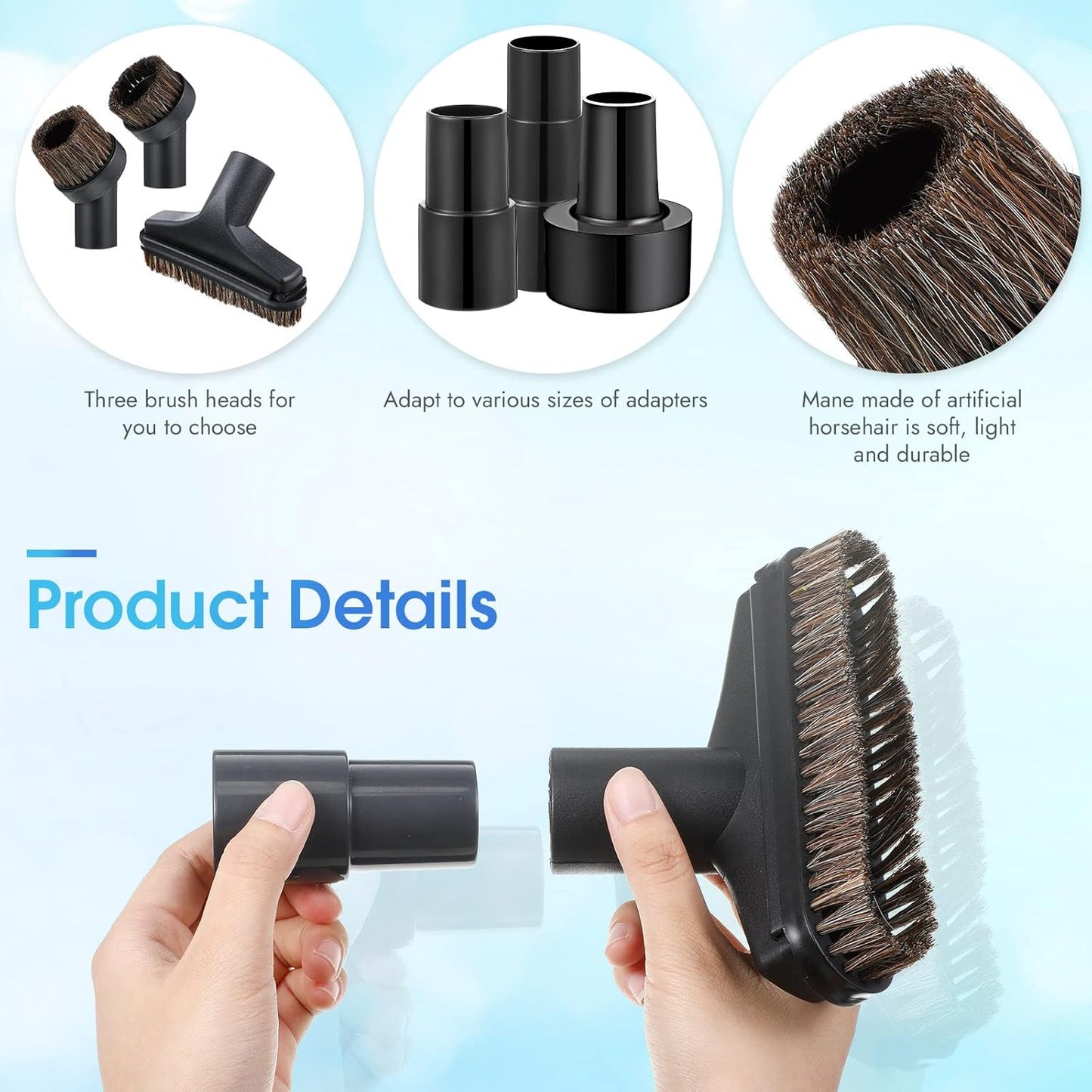 6 Pcs Vacuum Attachments Accessories VAC Attachments 1.25'' 25mm and 36mm Shop Round Dust Brush Vacuum Hose 5.9 Inch Floor Attachment Brush Replacement with 1-1/4 to 1-3/8 Inch Adapter(Simple Style)