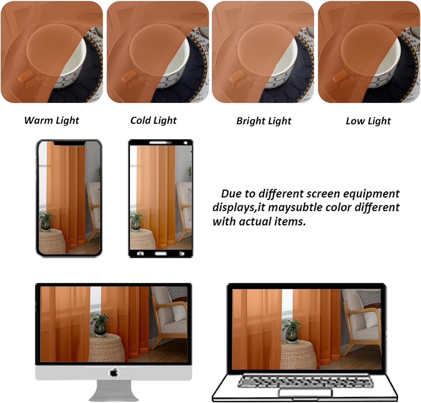 Chyhomenyc Burnt Orange Sheer Curtains 84 Inch Length 2 Panels, Light Filtering Soft Airy Voile Rod Pocket Sheer Window Drapes for Bedroom Living Room, Each 42Wx84L Inches