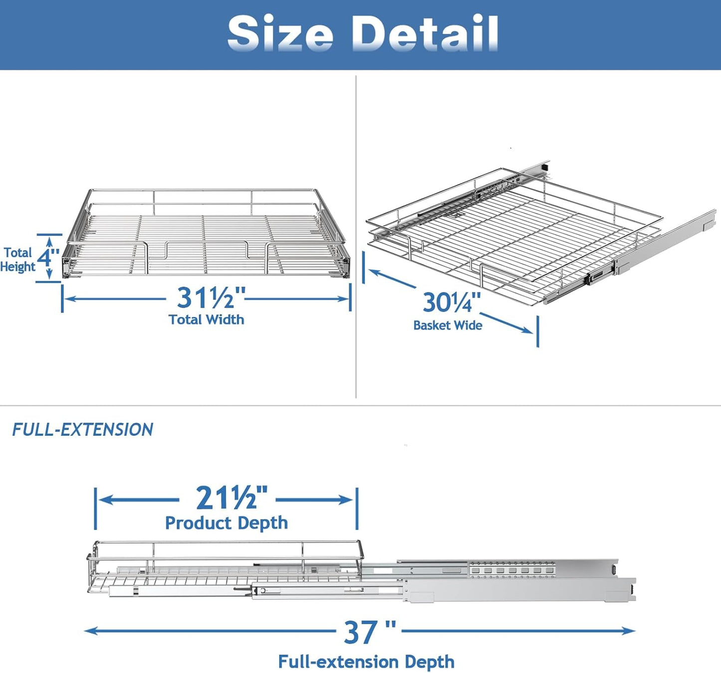 Pull Out Cabinet Organizer 31½" W x 21½" D, Heavy Duty Cabinet Pull Out Shelves, Slide Out Drawers Organization for Kitchen Cabinets Bathroom