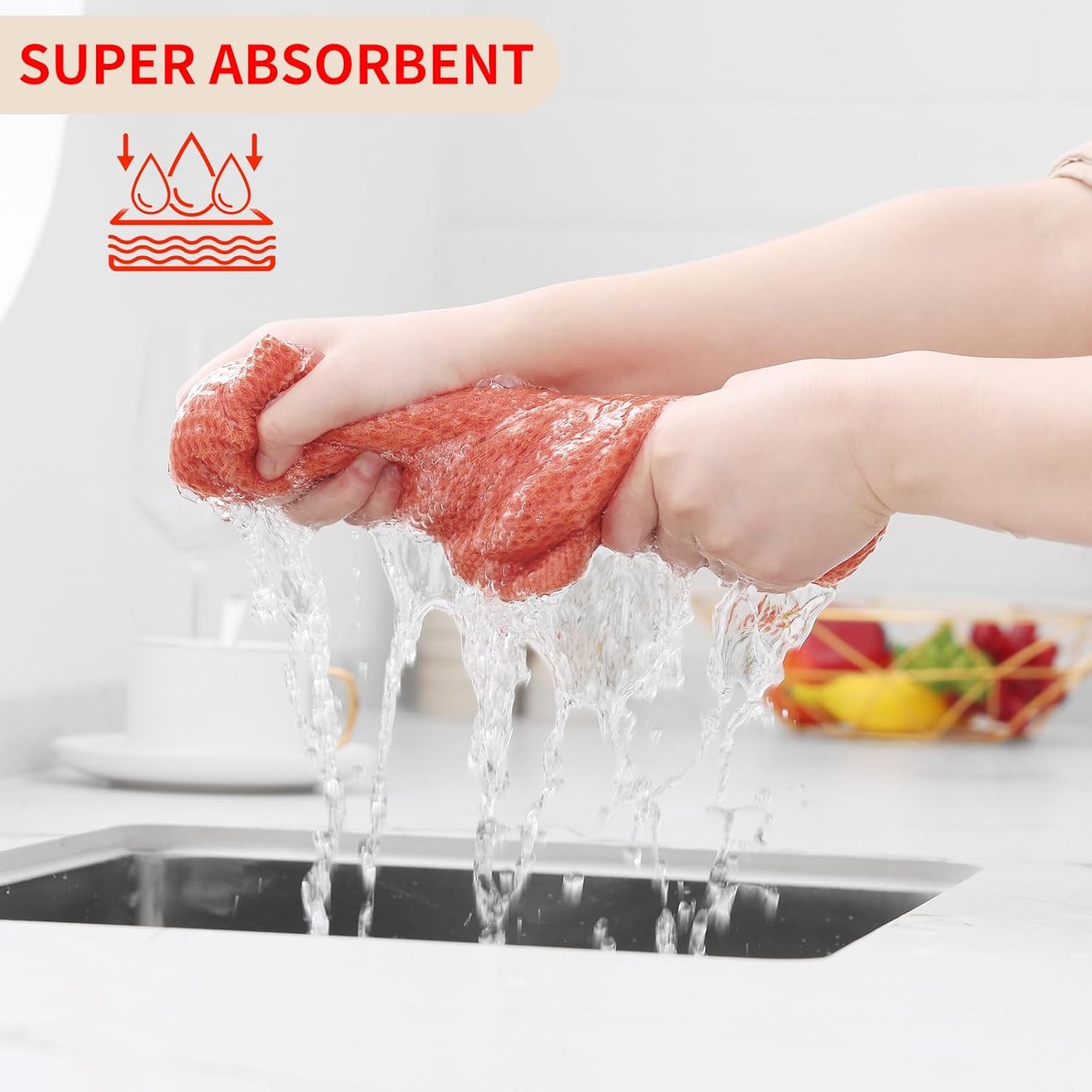 Homaxy 100% Cotton Waffle Weave Kitchen Dish Cloths, Ultra Soft Absorbent Quick Drying Dish Towels, 12 x 12 Inches, 6-Pack, Coral