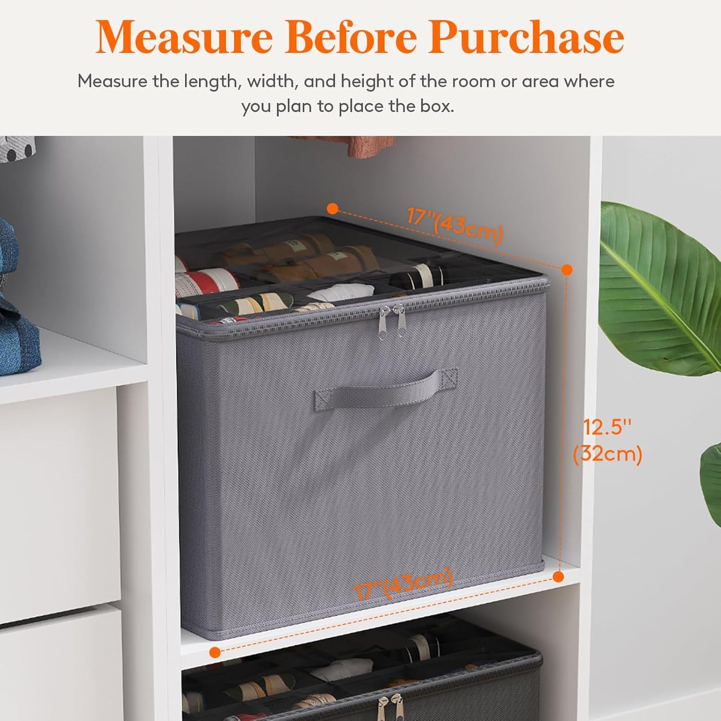 Lifewit Shoe Storage Organizer for Closet Fits 12-16 Pairs, Fabric Large Shoe Box Storage Containers with Clear Cover, Foldable Bins Fit for Boots Heels Sneakers 17"(L) x 17"(W) x 12.5"(H) 3 Pack Gray