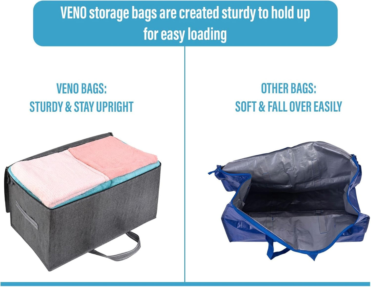 VENO 10 Pack Moving and Storage Bags, Heavy Duty, Alternative to Moving Boxes, Large Packing Totes Supplies for College Dorm Room with Zipper for Clothes, Wide Open Design (Dark Gray, 10 Pack)
