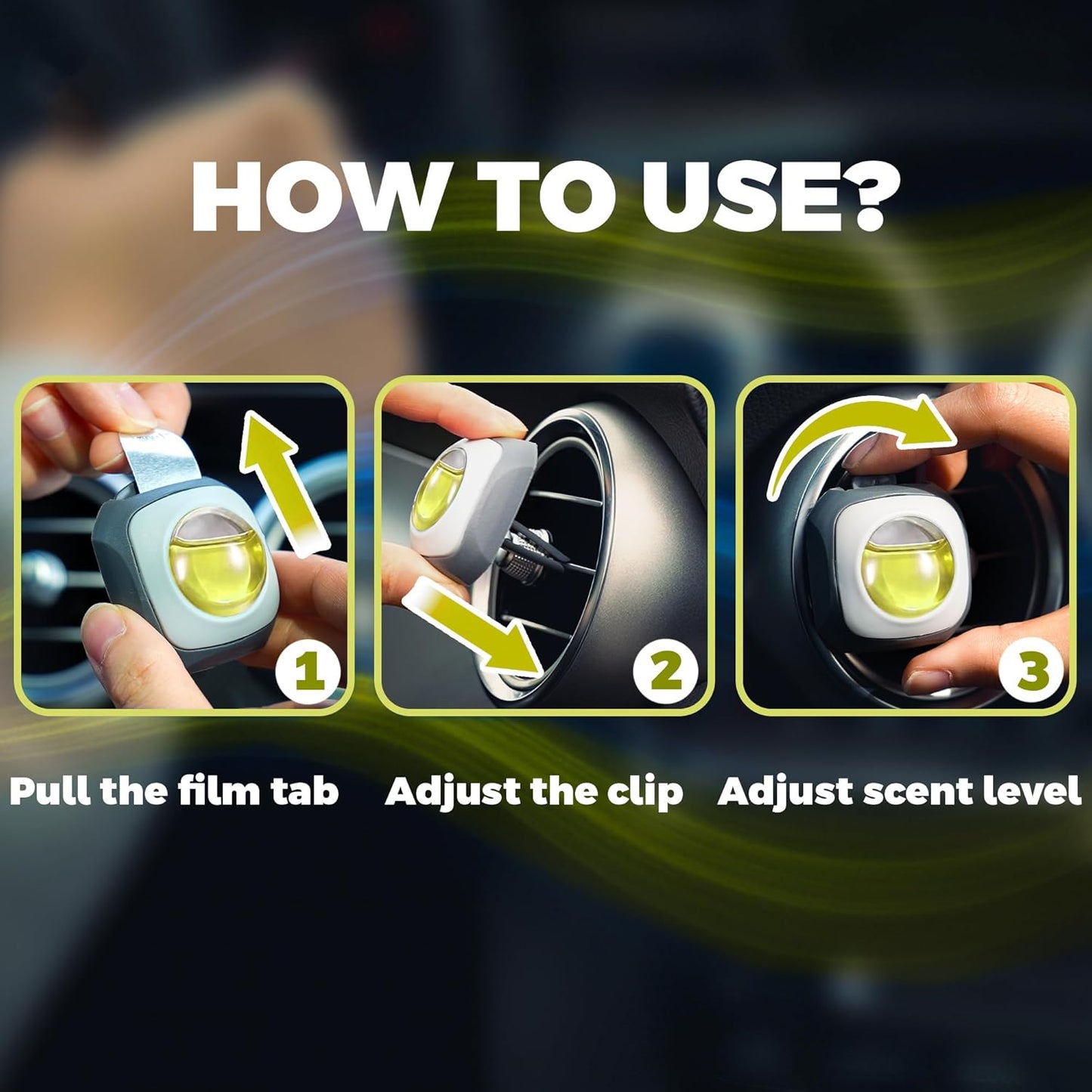 Air Jungles Lemon Ginger Scent Car Air Freshener Clip, 6 Vent Clips, 4ml Each, Long Lasting Air Freshener, Up to 180 Days Car Refresher Odor Eliminator