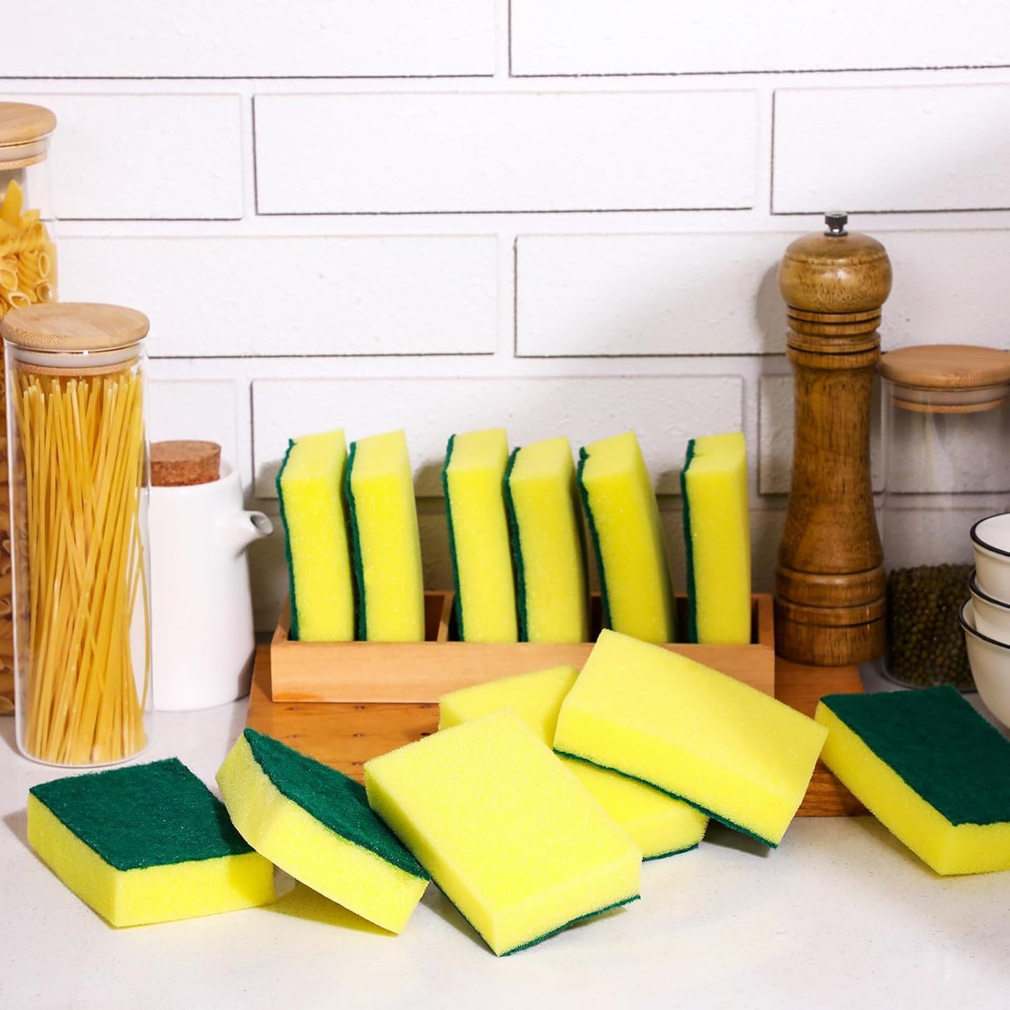 Tanlade 480 Pcs Bulk Kitchen Dishwashing Sponges Individually Wrapped Non Scratch Scouring Sponges for Dishes Household Cleaning Travel Apartments Hotel Car